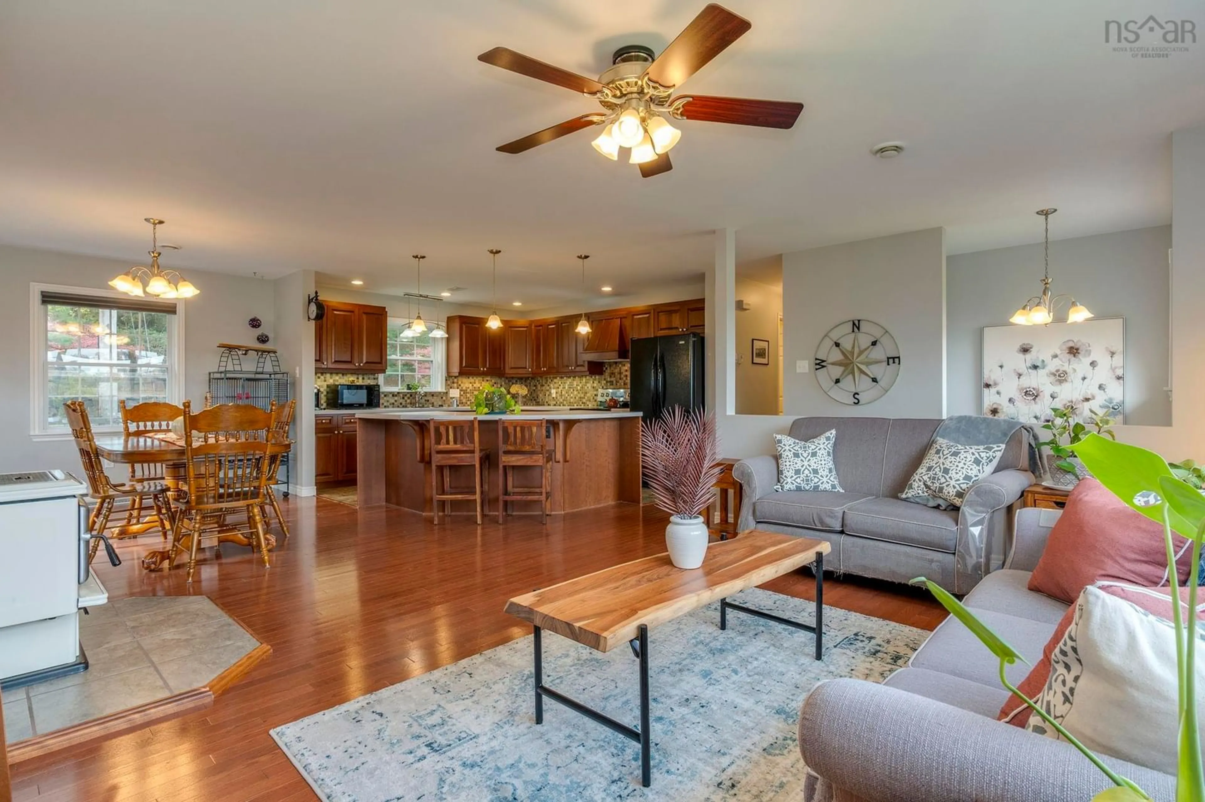 Open concept kitchen, wood/laminate floor for 85 Knickle Rd, Lunenburg Nova Scotia B0J 2C0
