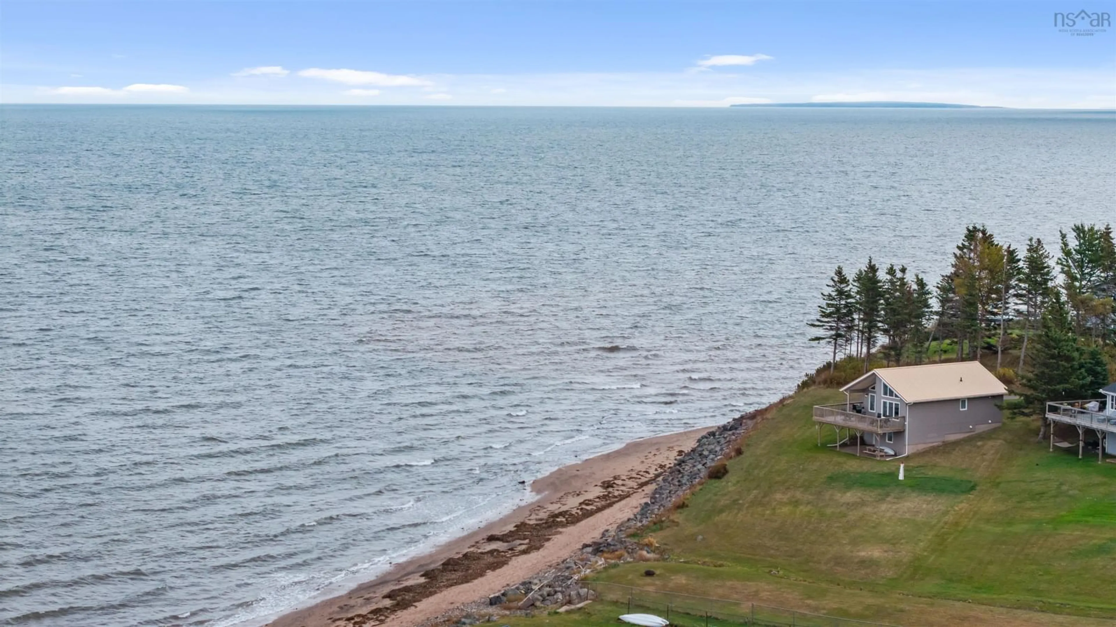 A pic from outside/outdoor area/front of a property/back of a property/a pic from drone, water/lake/river/ocean view for 63 Vista Del Mar Rd, Caribou River Nova Scotia B0K 1H0