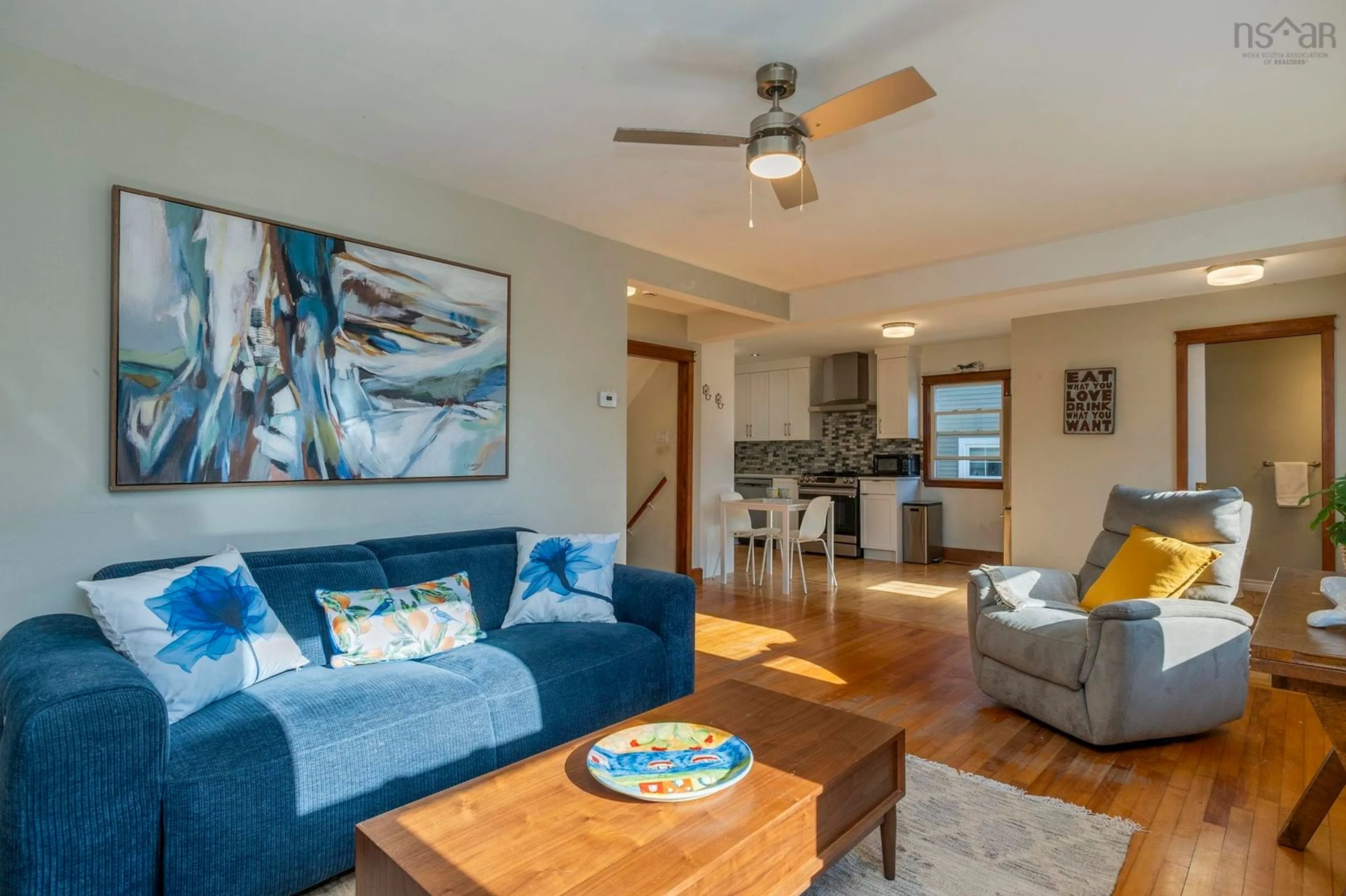 Living room with furniture, wood/laminate floor for 59 Newcastle St, Dartmouth Nova Scotia B2Y 3M6
