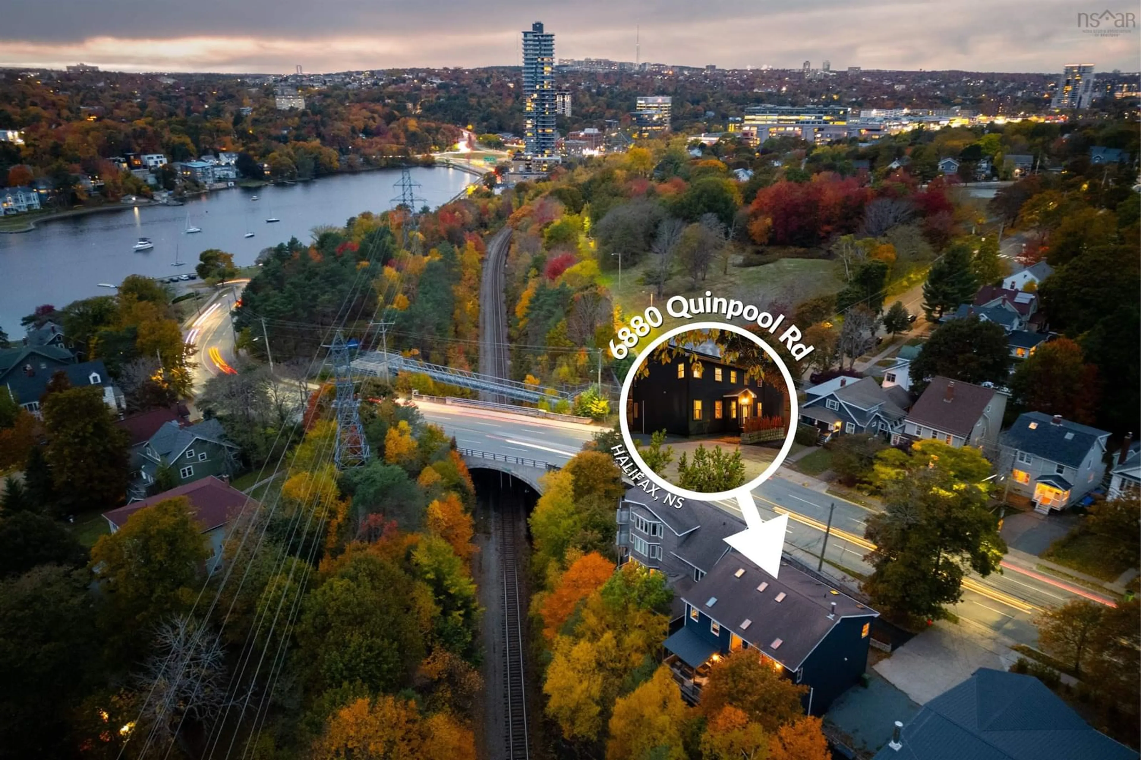 A pic from outside/outdoor area/front of a property/back of a property/a pic from drone, city buildings view from balcony for 6880 Quinpool Rd, Halifax Nova Scotia B3L 1C4