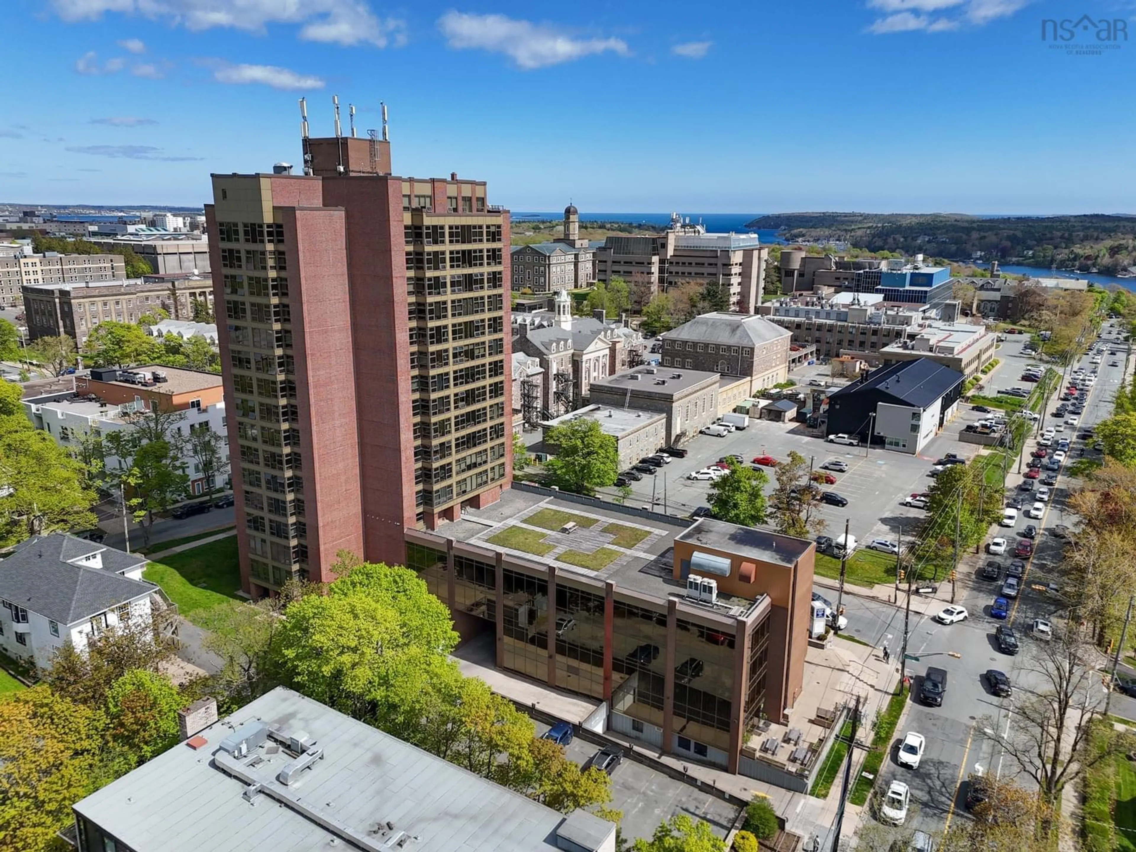 A pic from outside/outdoor area/front of a property/back of a property/a pic from drone, city buildings view from balcony for 6369 Coburg Rd #406, Halifax Nova Scotia B3H 4J7