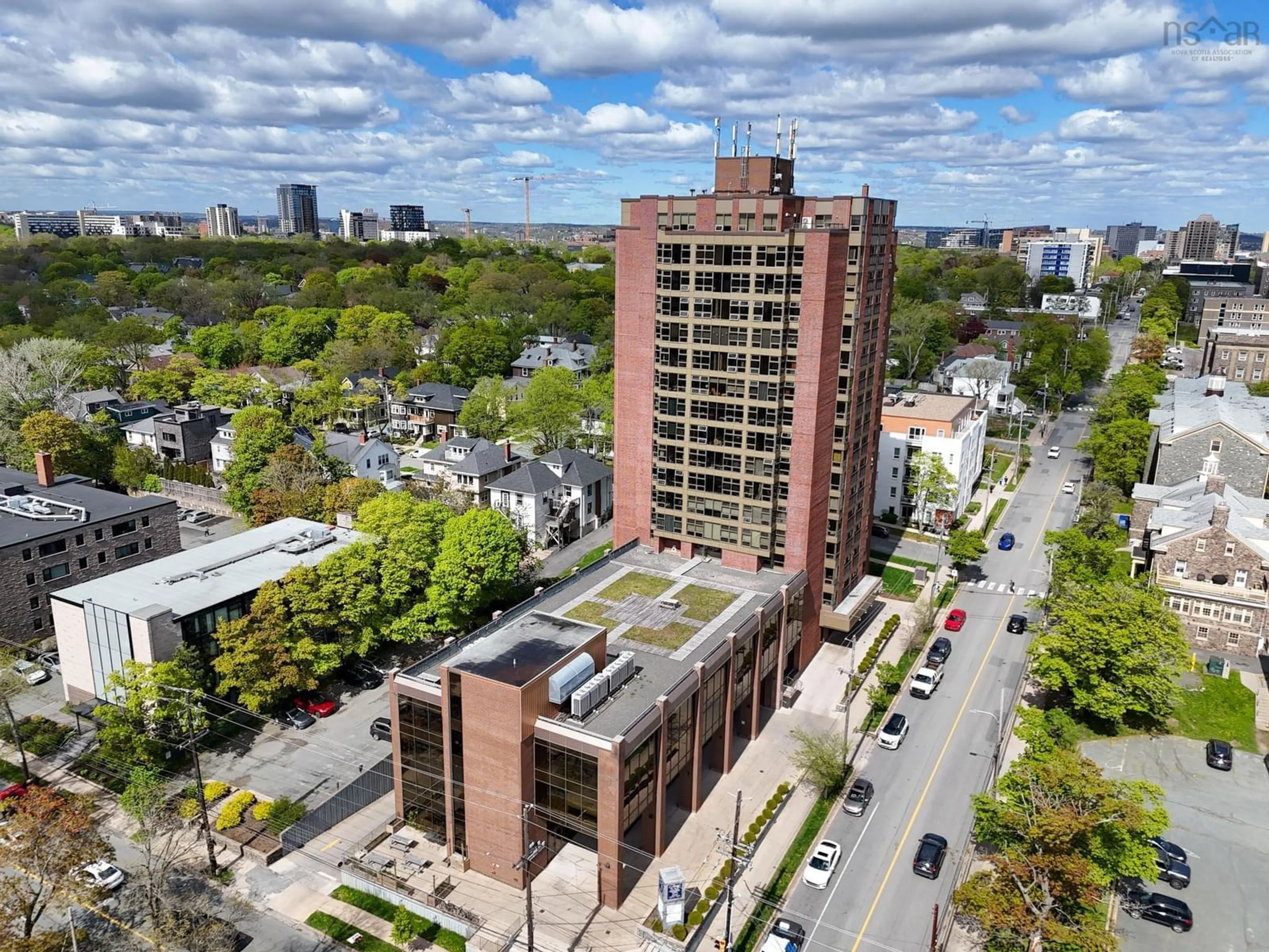 A pic from outside/outdoor area/front of a property/back of a property/a pic from drone, city buildings view from balcony for 6369 Coburg Rd #406, Halifax Nova Scotia B3H 4J7