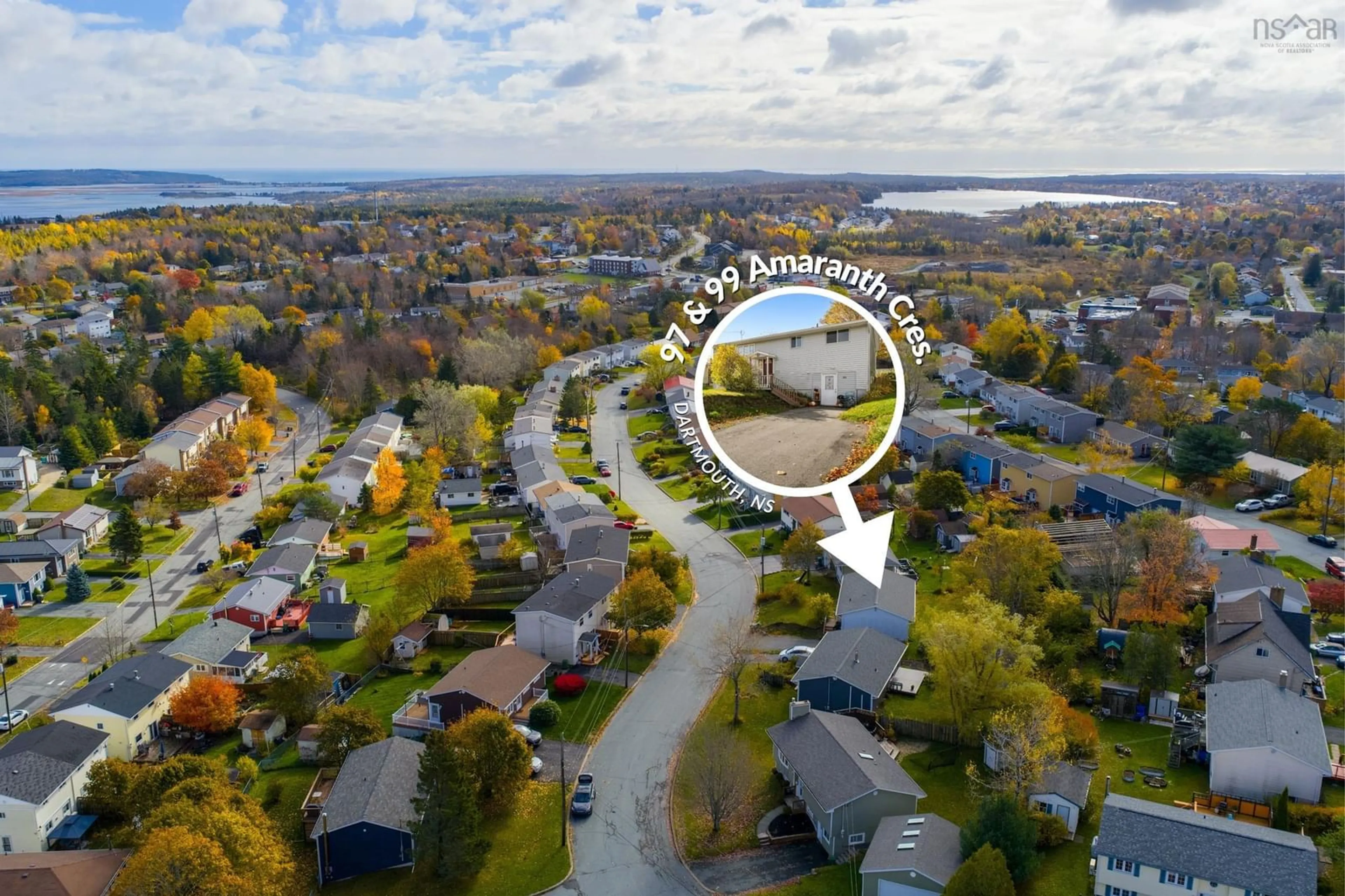 A pic from outside/outdoor area/front of a property/back of a property/a pic from drone, water/lake/river/ocean view for 97 Amaranth Cres, Halifax Nova Scotia B2W 4C1