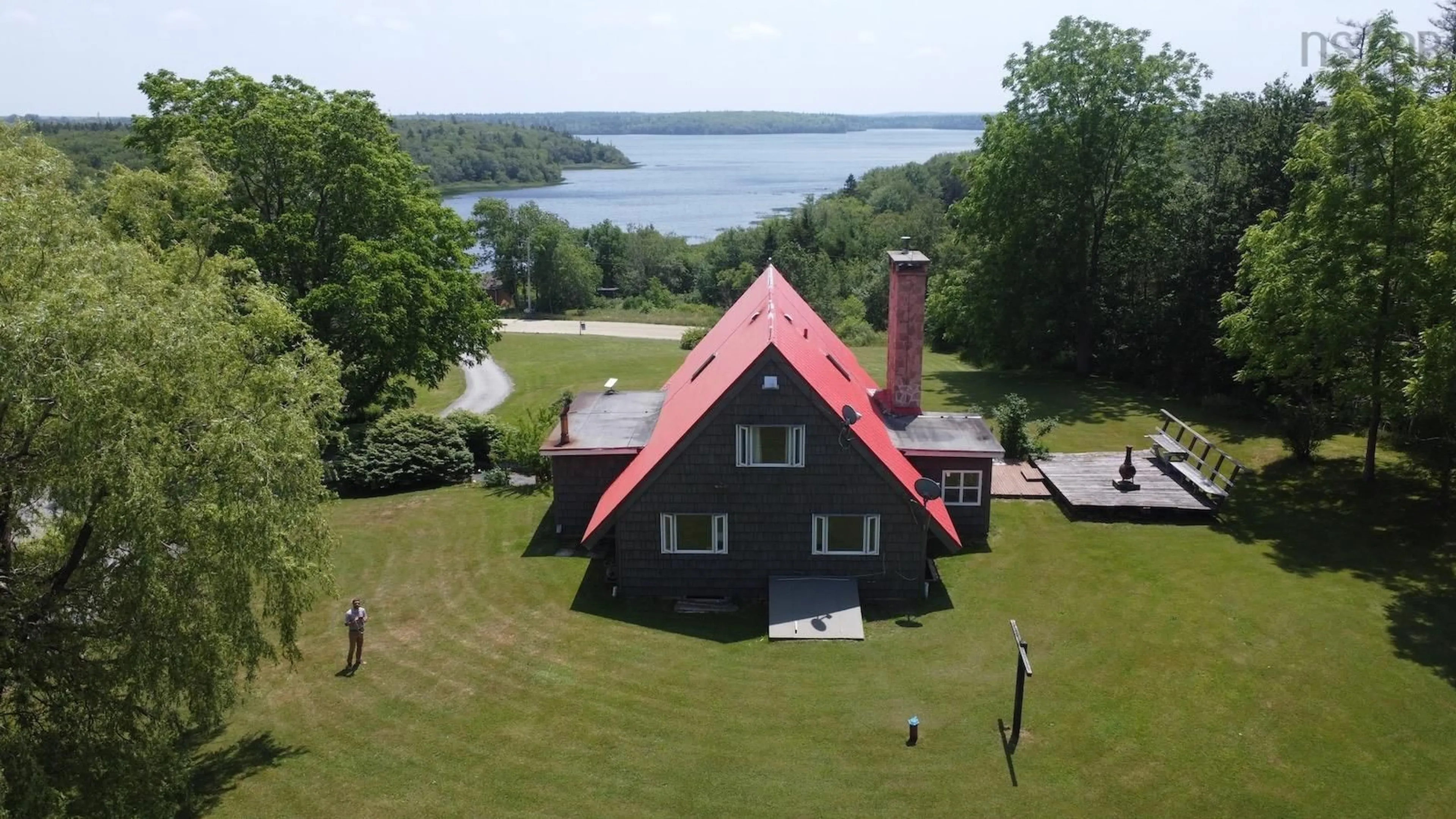 A pic from outside/outdoor area/front of a property/back of a property/a pic from drone, water/lake/river/ocean view for 3593 Lake George Rd, Norwood Nova Scotia B5A 5L6