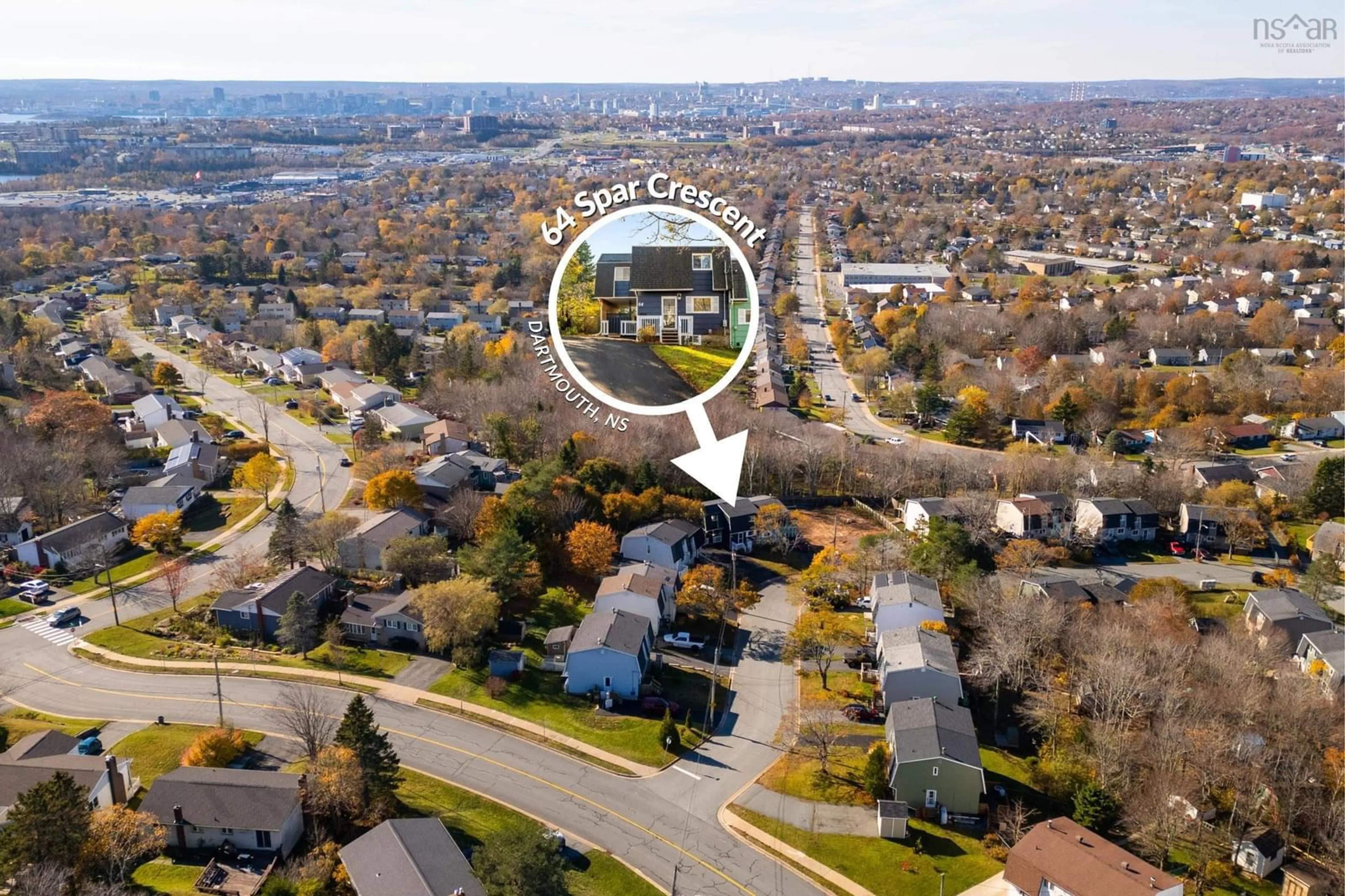 A pic from outside/outdoor area/front of a property/back of a property/a pic from drone, street for 64 Spar Cres, Dartmouth Nova Scotia B2W 4A2