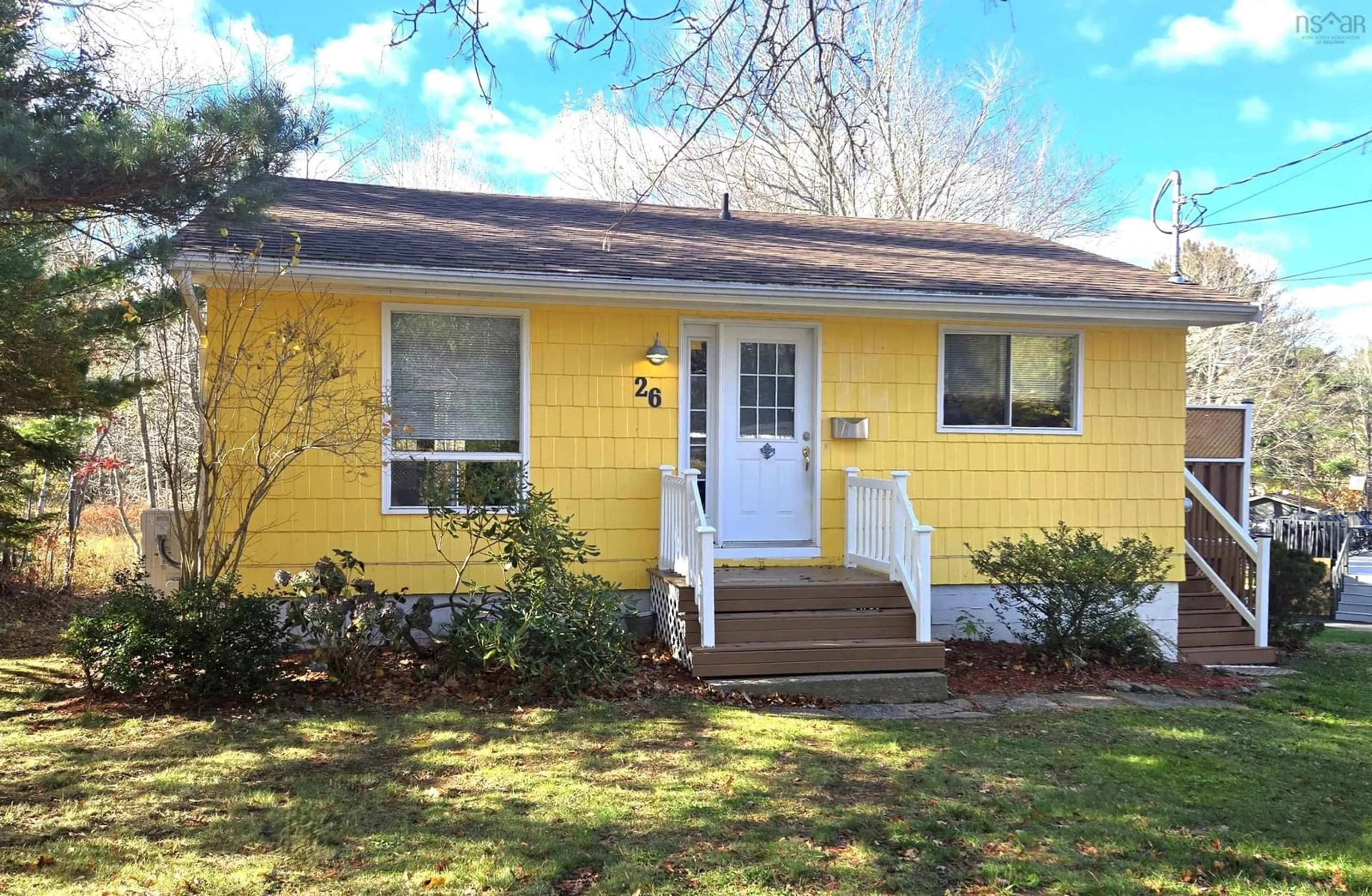 Home with vinyl exterior material, street for 26 Meldrum Ave, Bridgewater Nova Scotia B4V 2Y6