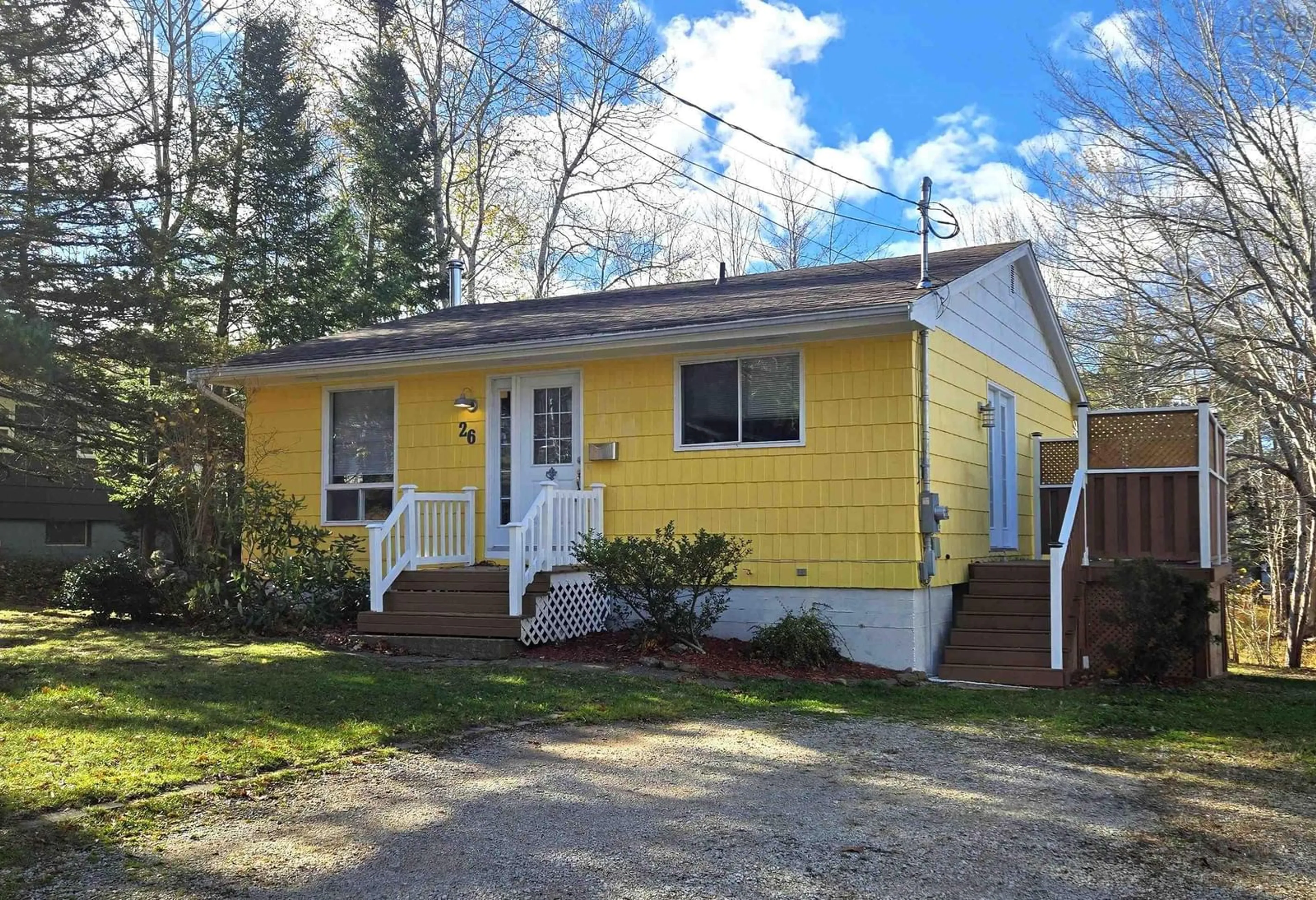 Home with vinyl exterior material, street for 26 Meldrum Ave, Bridgewater Nova Scotia B4V 2Y6