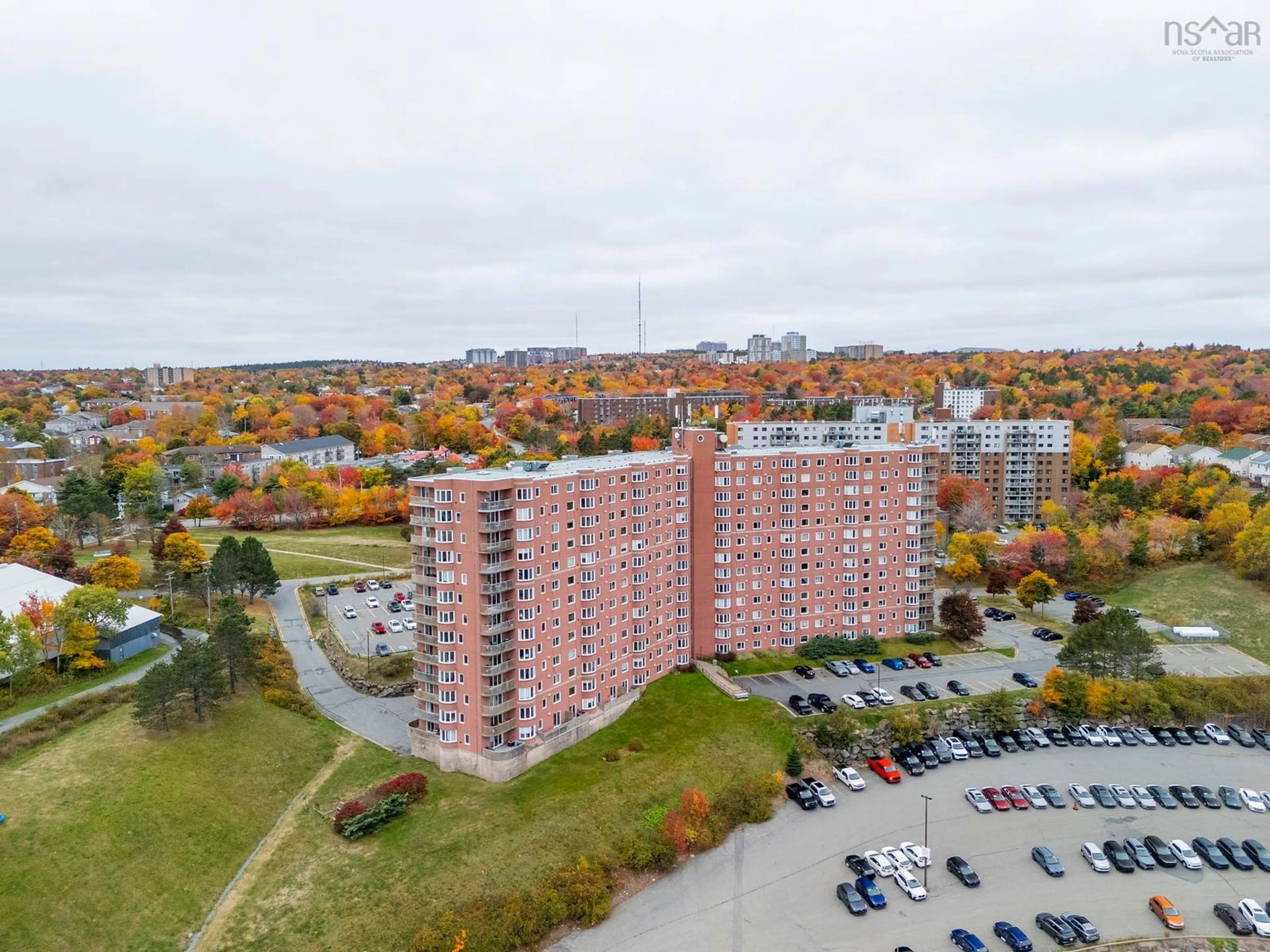 A pic from outside/outdoor area/front of a property/back of a property/a pic from drone, city buildings view from balcony for 45 Vimy Ave #710, Halifax Nova Scotia B3M 4C5