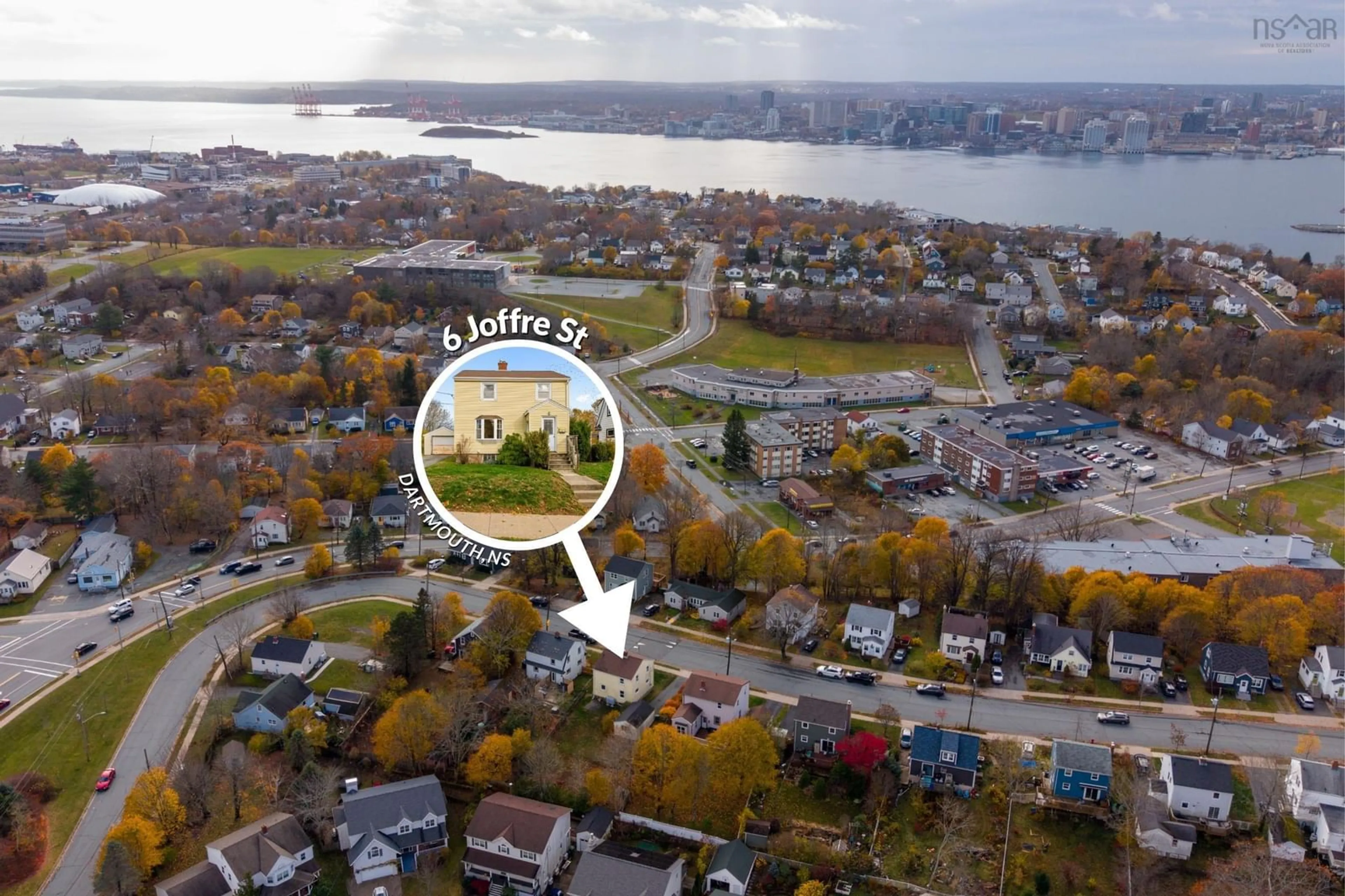 A pic from outside/outdoor area/front of a property/back of a property/a pic from drone, water/lake/river/ocean view for 6 Joffre St, Dartmouth Nova Scotia B2Y 3C8