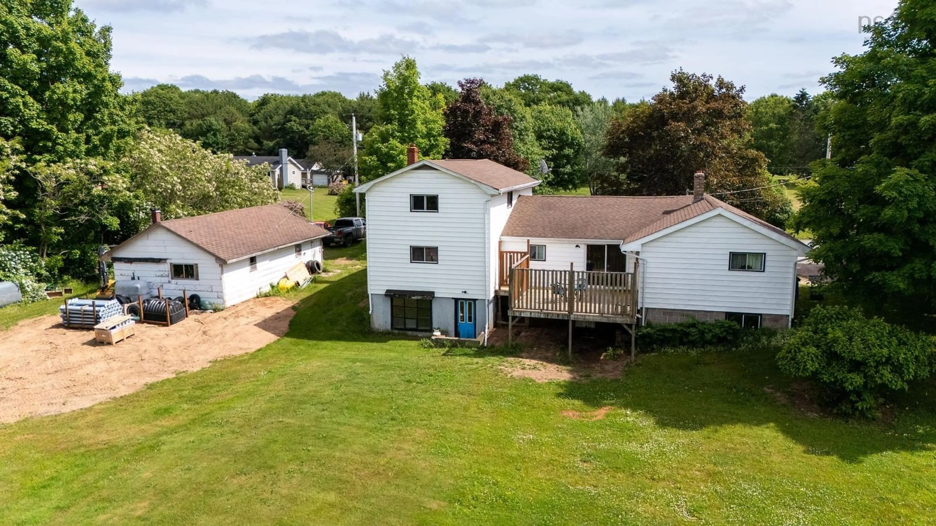 A pic from outside/outdoor area/front of a property/back of a property/a pic from drone, water/lake/river/ocean view for 23 Reid Rd, Steam Mill Nova Scotia B4N 3V7