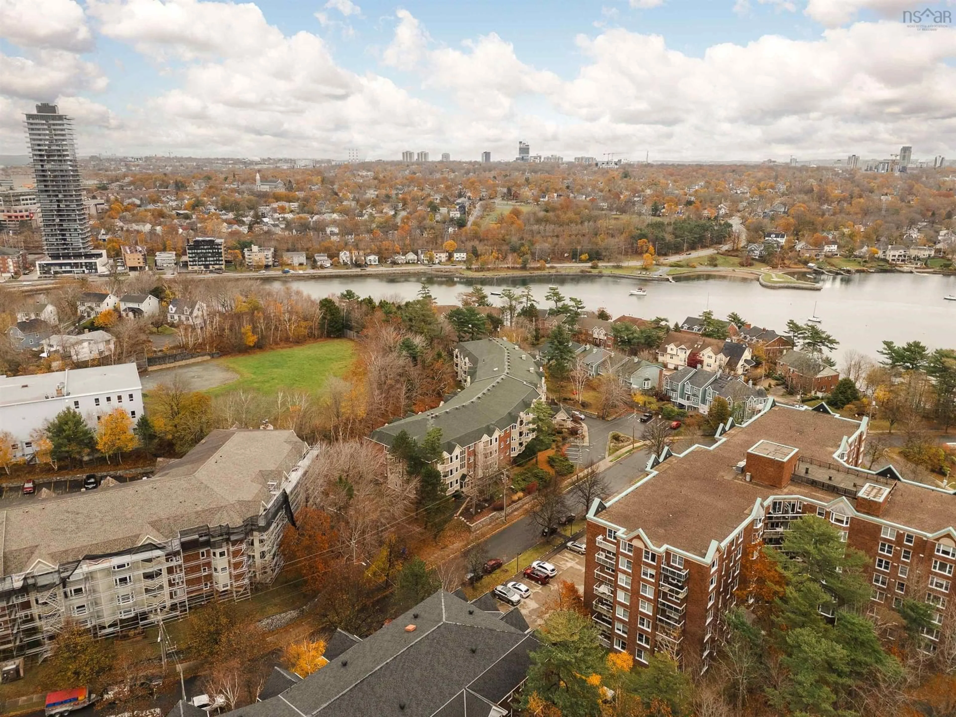 A pic from outside/outdoor area/front of a property/back of a property/a pic from drone, water/lake/river/ocean view for 80 Spinnaker Dr #202, Halifax Nova Scotia B3N 3B5