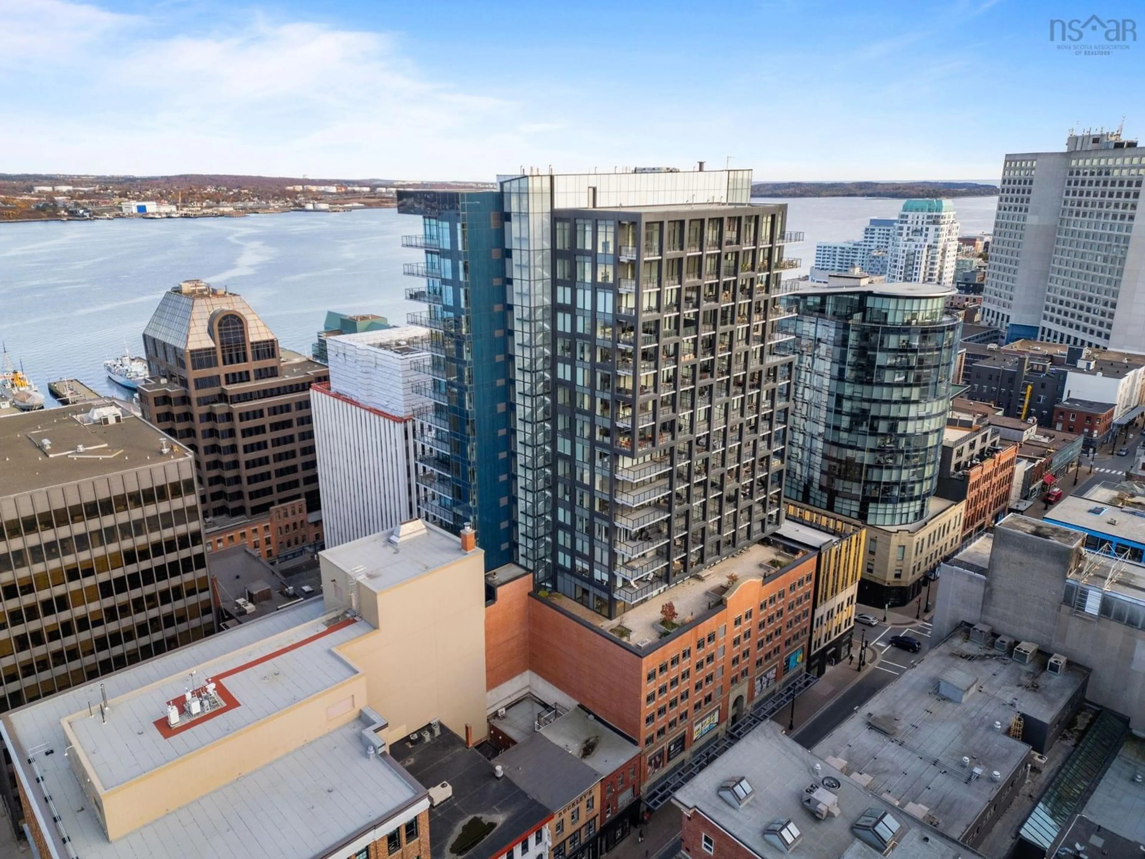A pic from outside/outdoor area/front of a property/back of a property/a pic from drone, city buildings view from balcony for 1650 Granville St #1202, Halifax Nova Scotia B3J 0E1