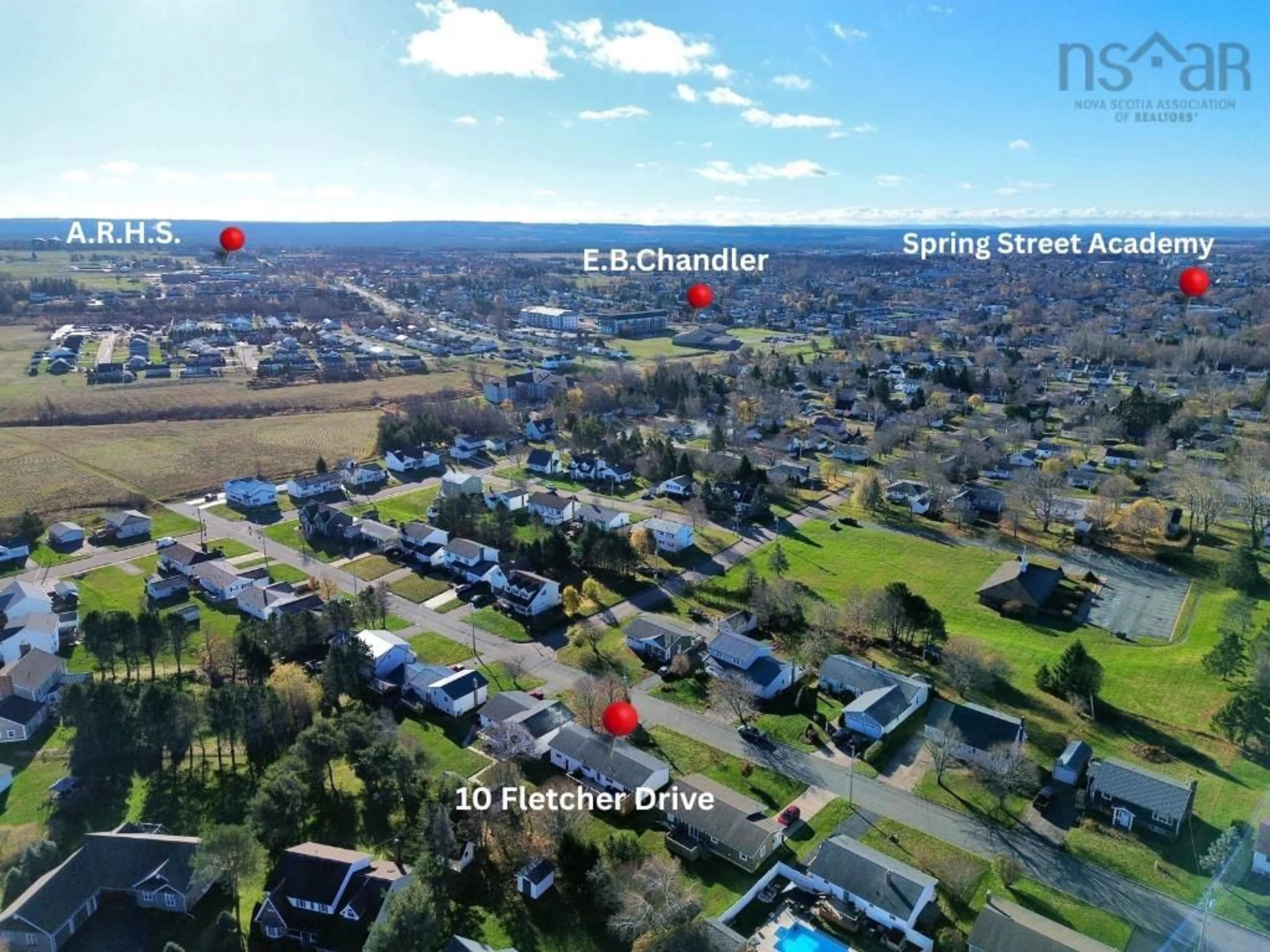 A pic from outside/outdoor area/front of a property/back of a property/a pic from drone, street for 10 Fletcher Dr, Amherst Nova Scotia B4H 4M4
