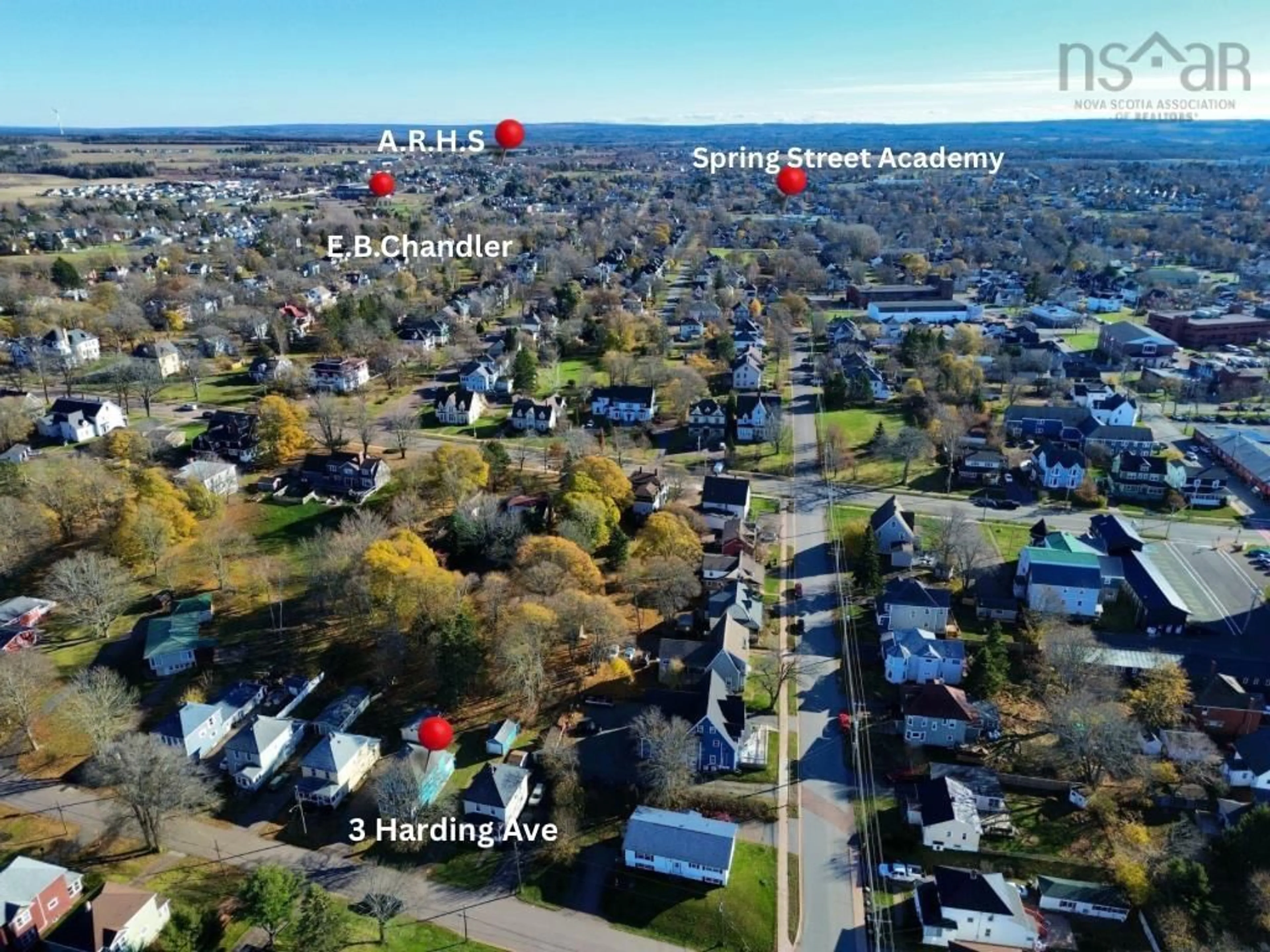A pic from outside/outdoor area/front of a property/back of a property/a pic from drone, street for 3 Harding Ave, Amherst Nova Scotia B4H 2A8