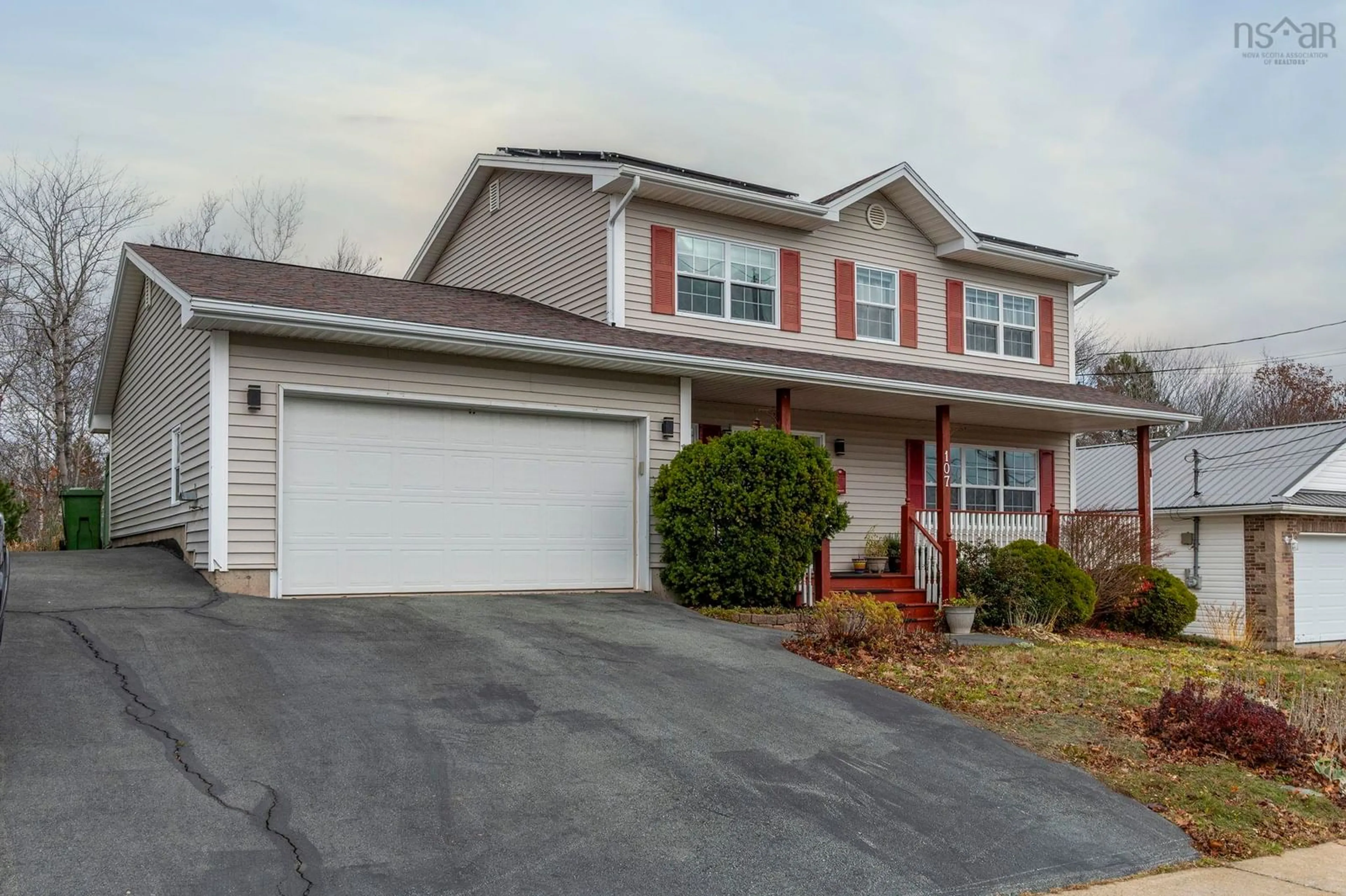 Home with vinyl exterior material, street for 107 Lancaster Dr, Dartmouth Nova Scotia B3A 4X8