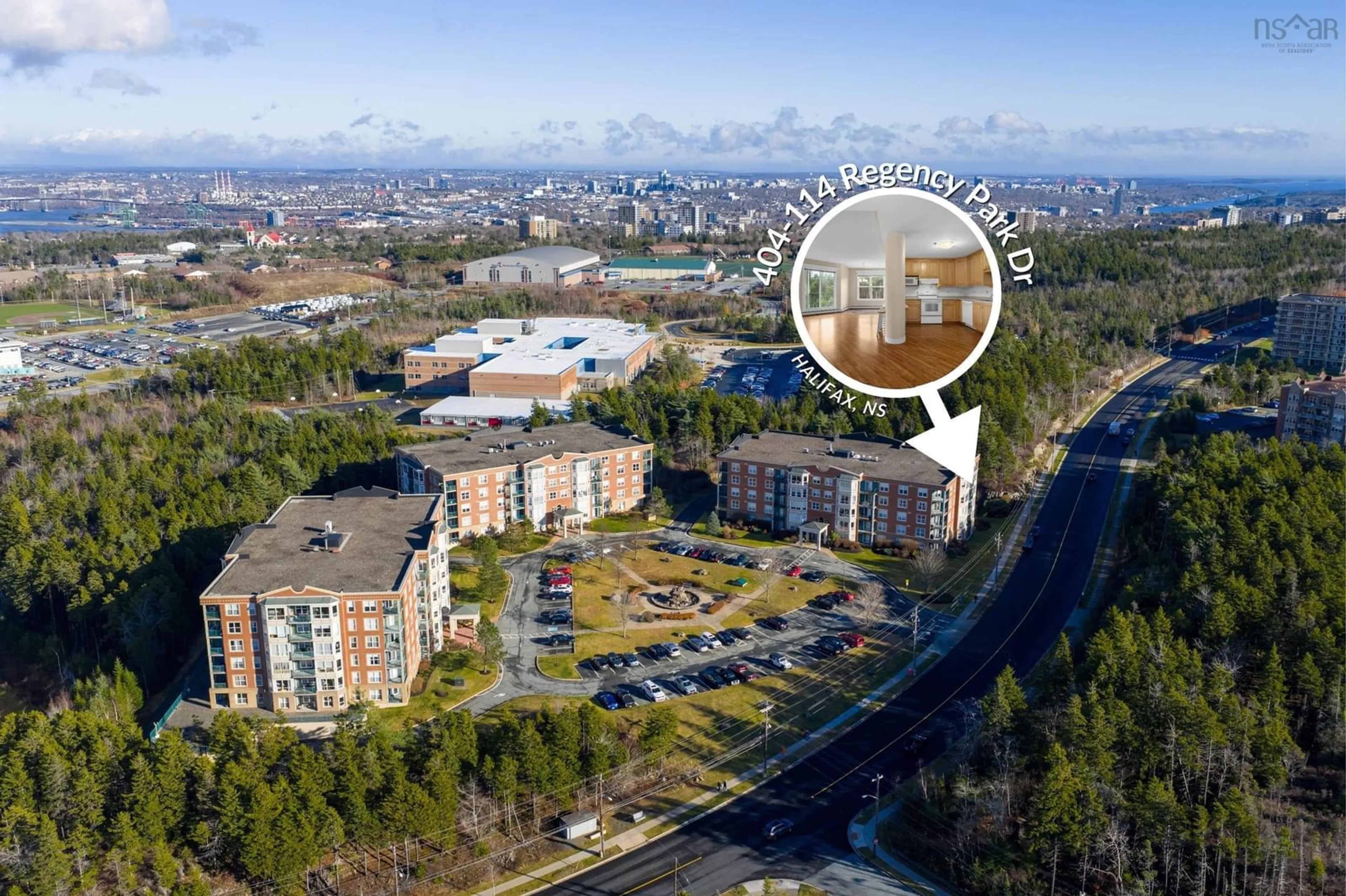 A pic from outside/outdoor area/front of a property/back of a property/a pic from drone, unknown for 114 Regency Park Dr #404, Halifax Nova Scotia B3S 1R9