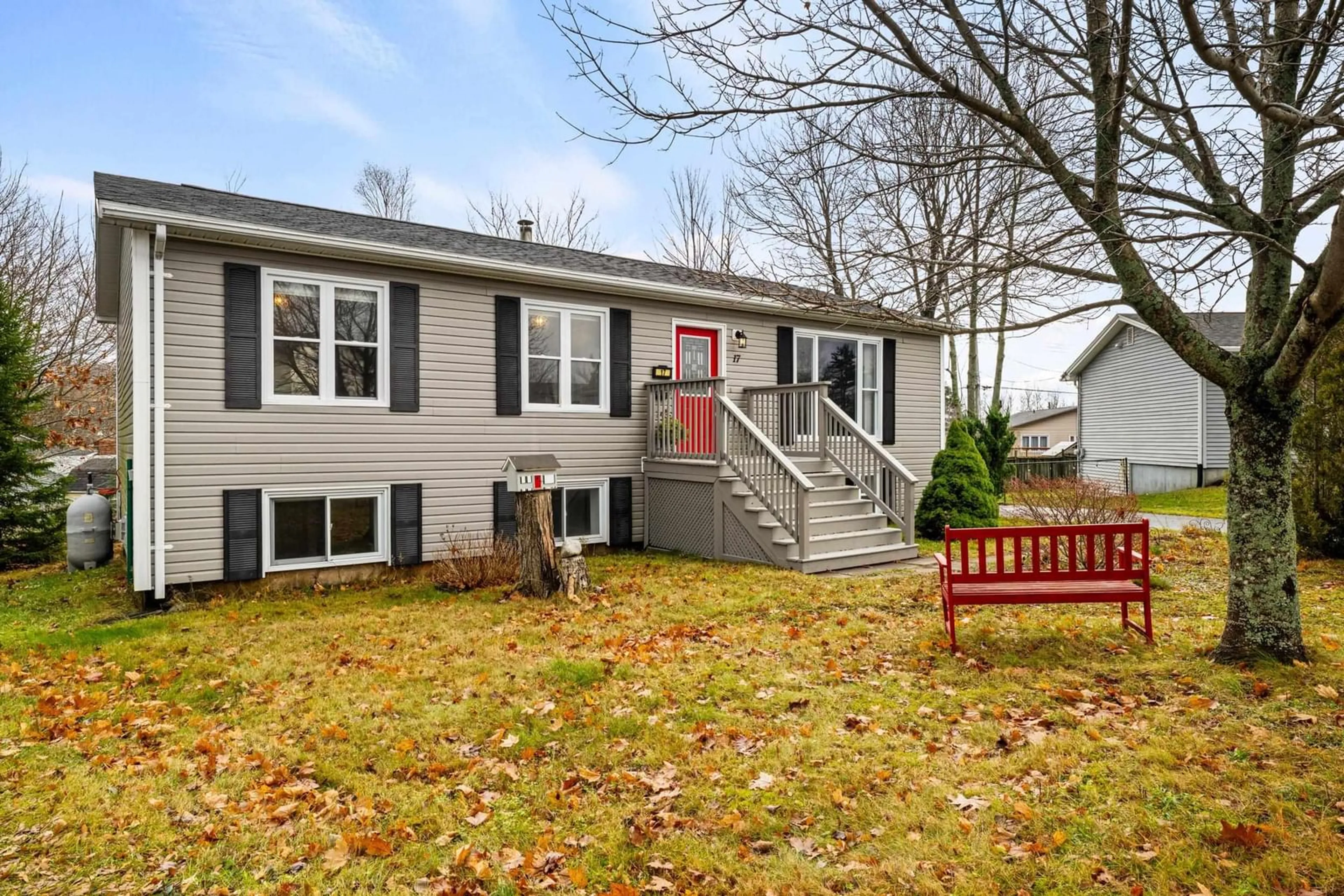 Home with vinyl exterior material, street for 17 Newcombe Dr, Lower Sackville Nova Scotia B4C 2C8