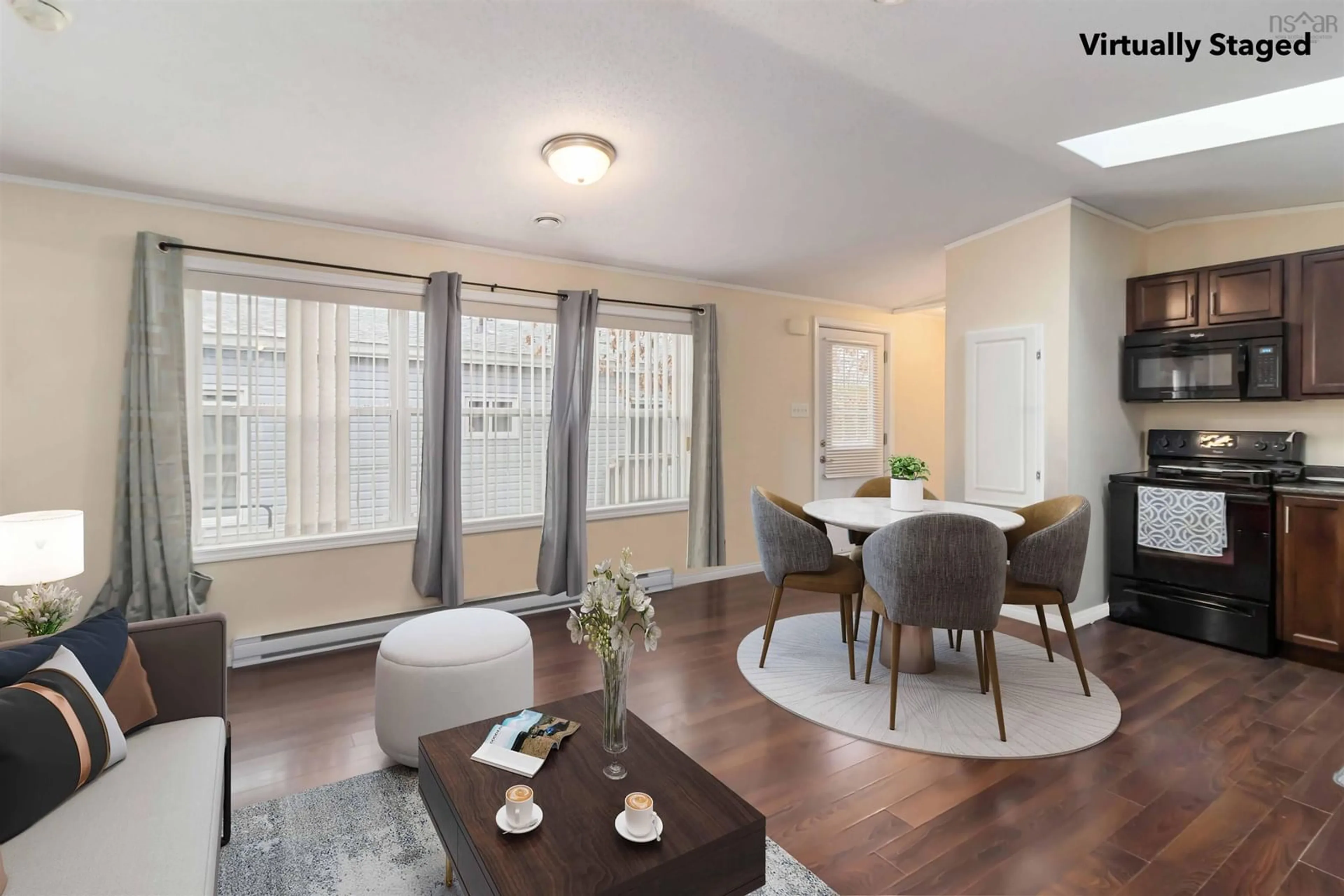 Living room with furniture, wood/laminate floor for 23 Paget Lane, Dartmouth Nova Scotia B3A 0G2