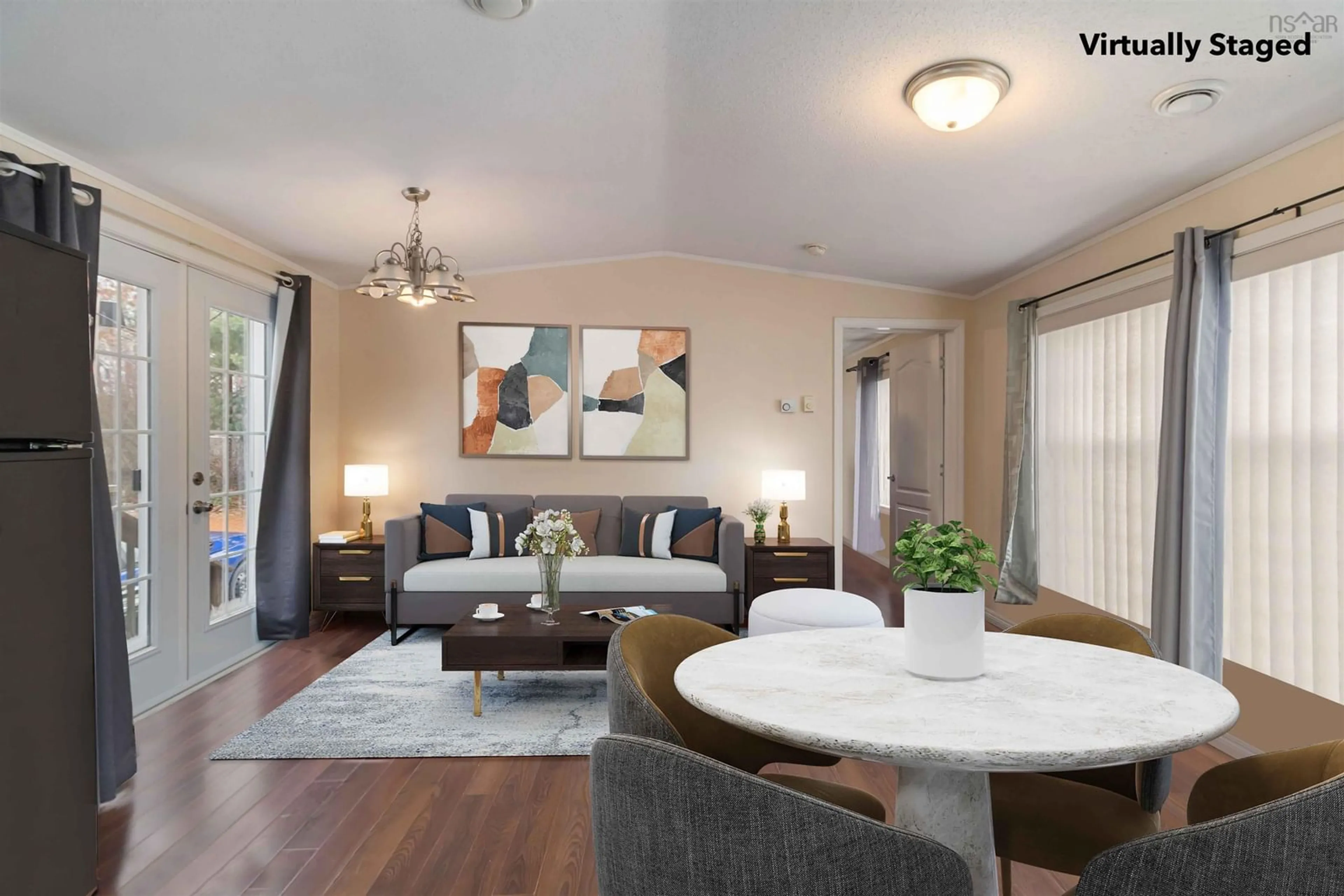 Living room with furniture, wood/laminate floor for 23 Paget Lane, Dartmouth Nova Scotia B3A 0G2