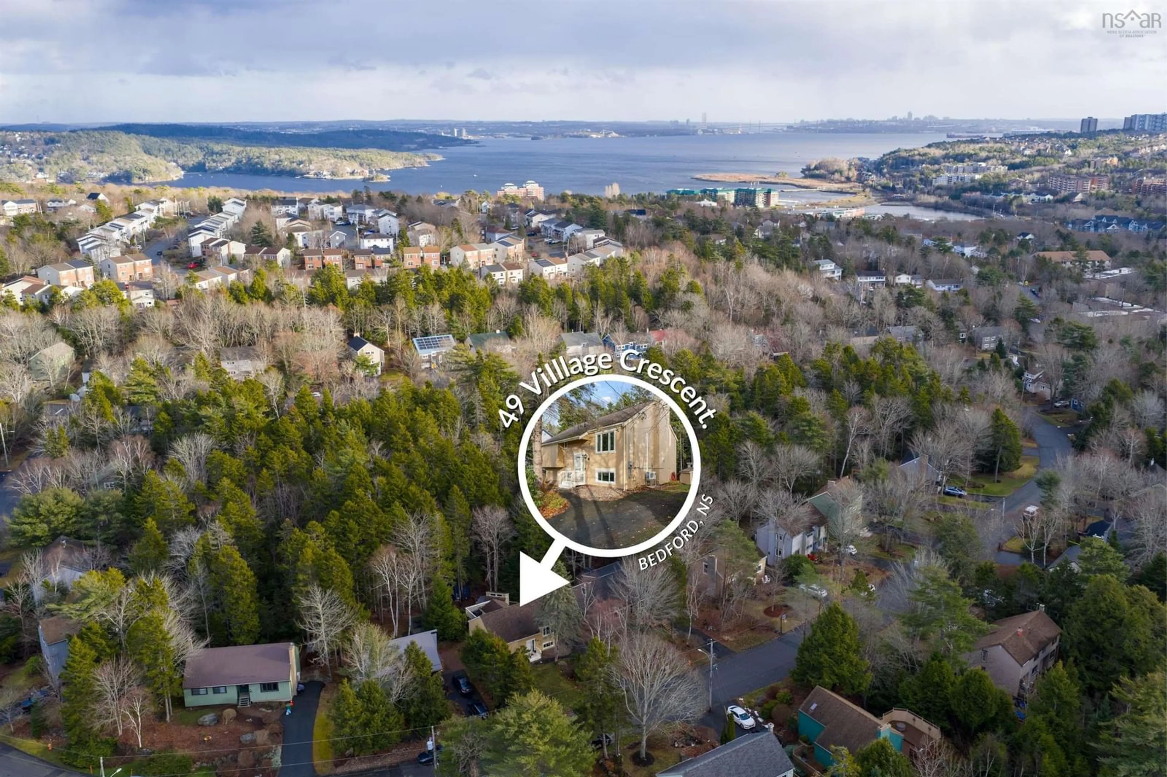 A pic from outside/outdoor area/front of a property/back of a property/a pic from drone, water/lake/river/ocean view for 49 Village Cres, Bedford Nova Scotia B4A 1J3