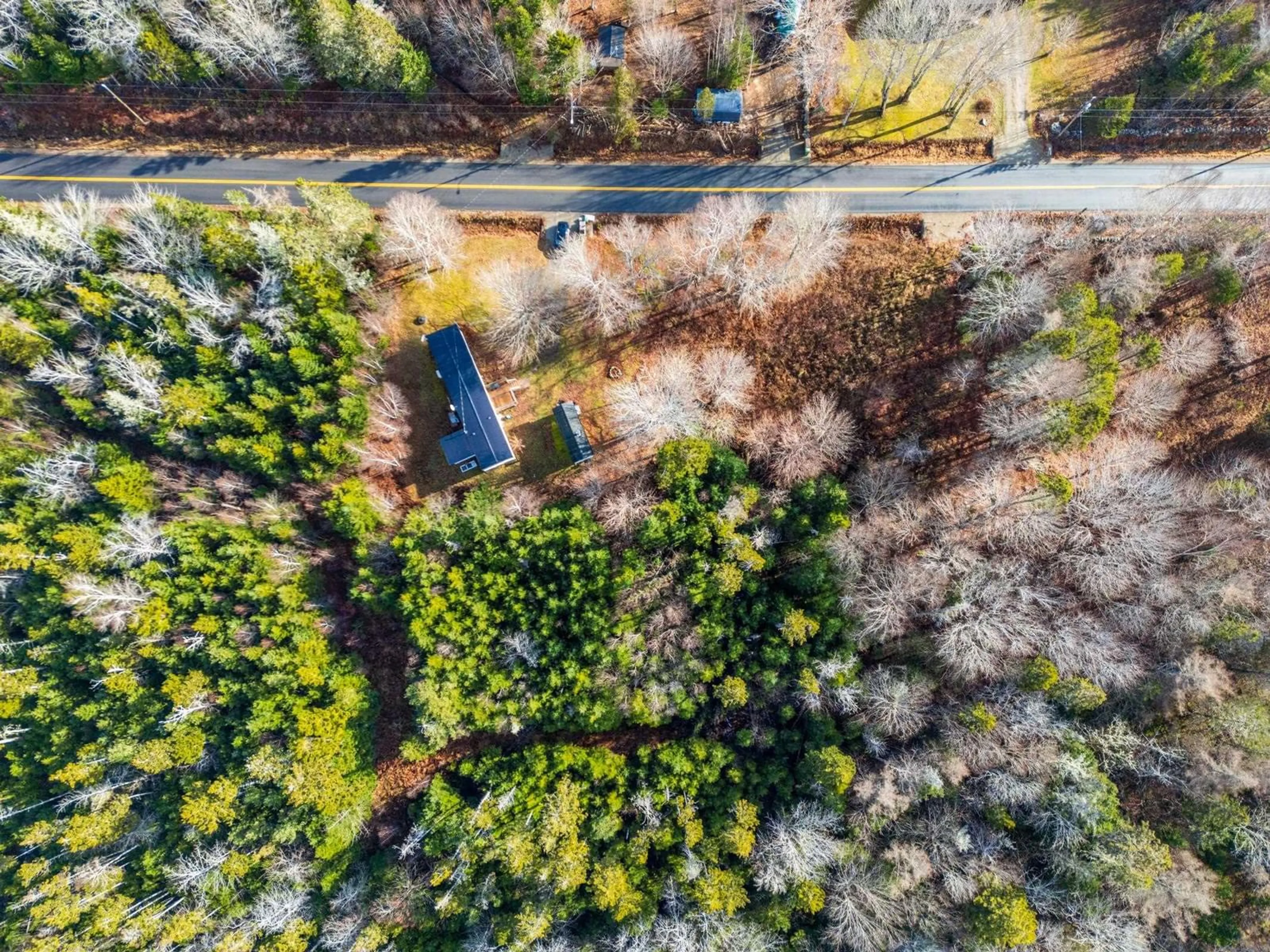A pic from outside/outdoor area/front of a property/back of a property/a pic from drone, forest/trees view for 2147 Lake George Rd, Yarmouth Nova Scotia B5A 5L6