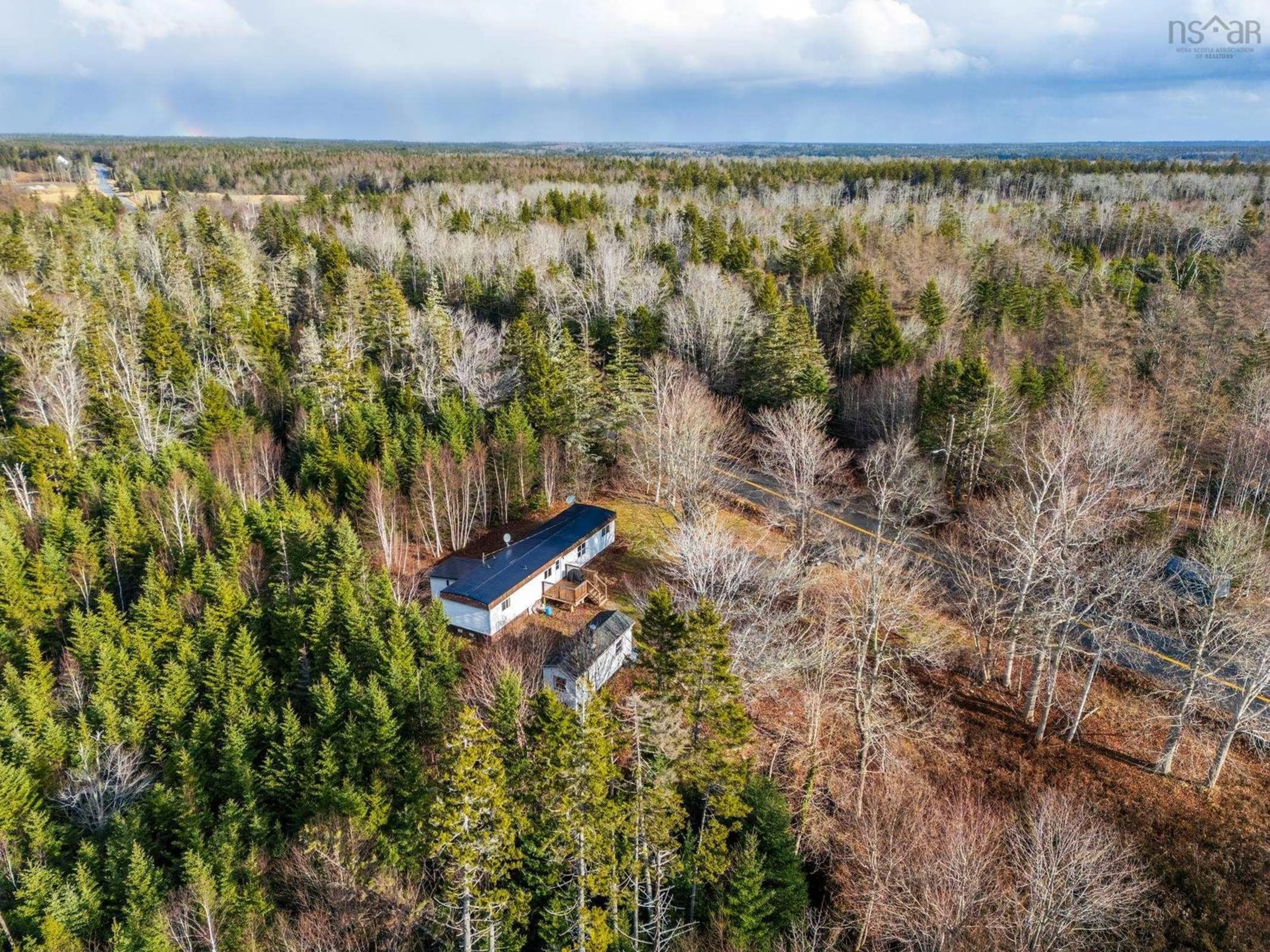 A pic from outside/outdoor area/front of a property/back of a property/a pic from drone, forest/trees view for 2147 Lake George Rd, Yarmouth Nova Scotia B5A 5L6