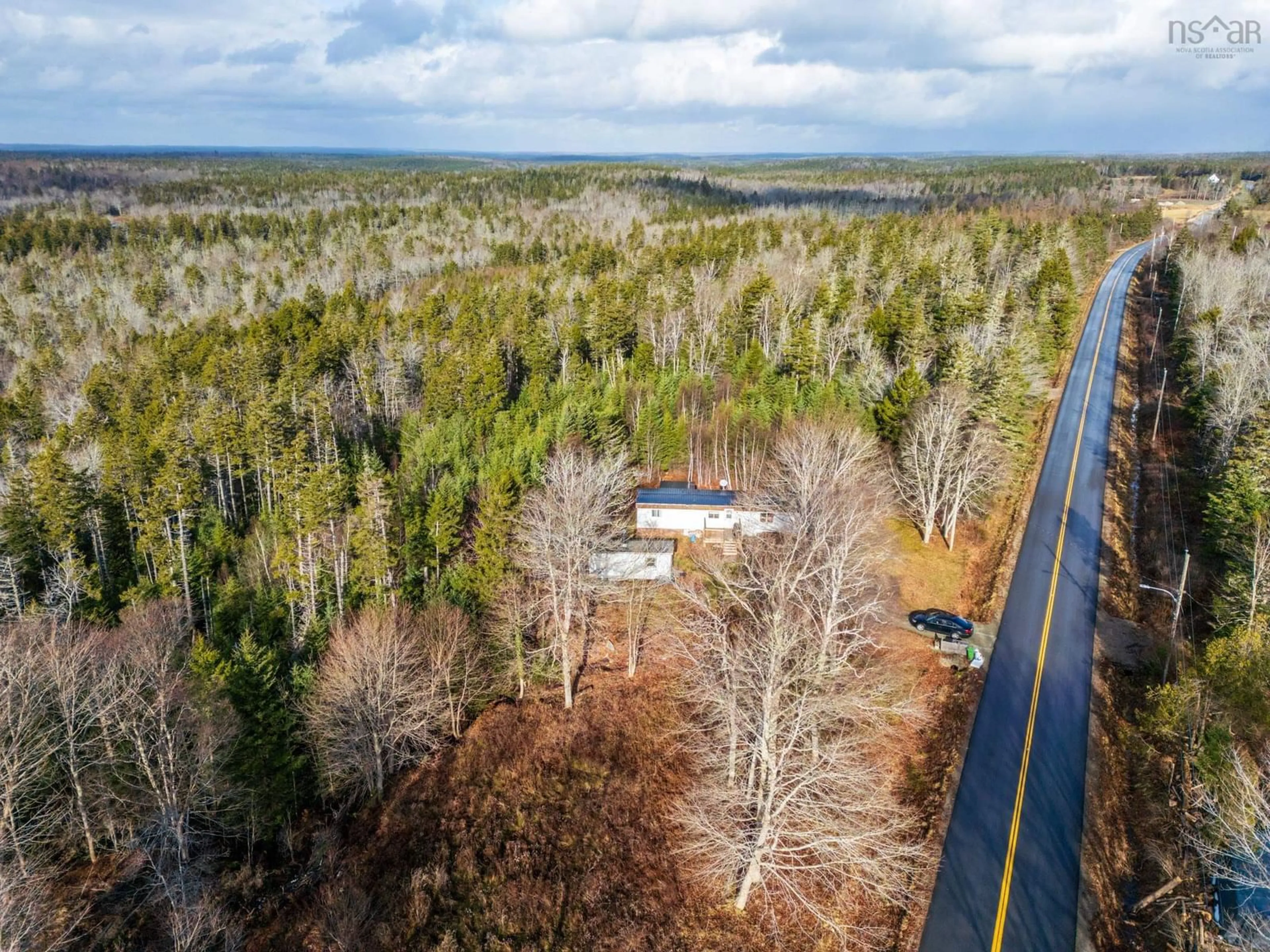 A pic from outside/outdoor area/front of a property/back of a property/a pic from drone, forest/trees view for 2147 Lake George Rd, Yarmouth Nova Scotia B5A 5L6