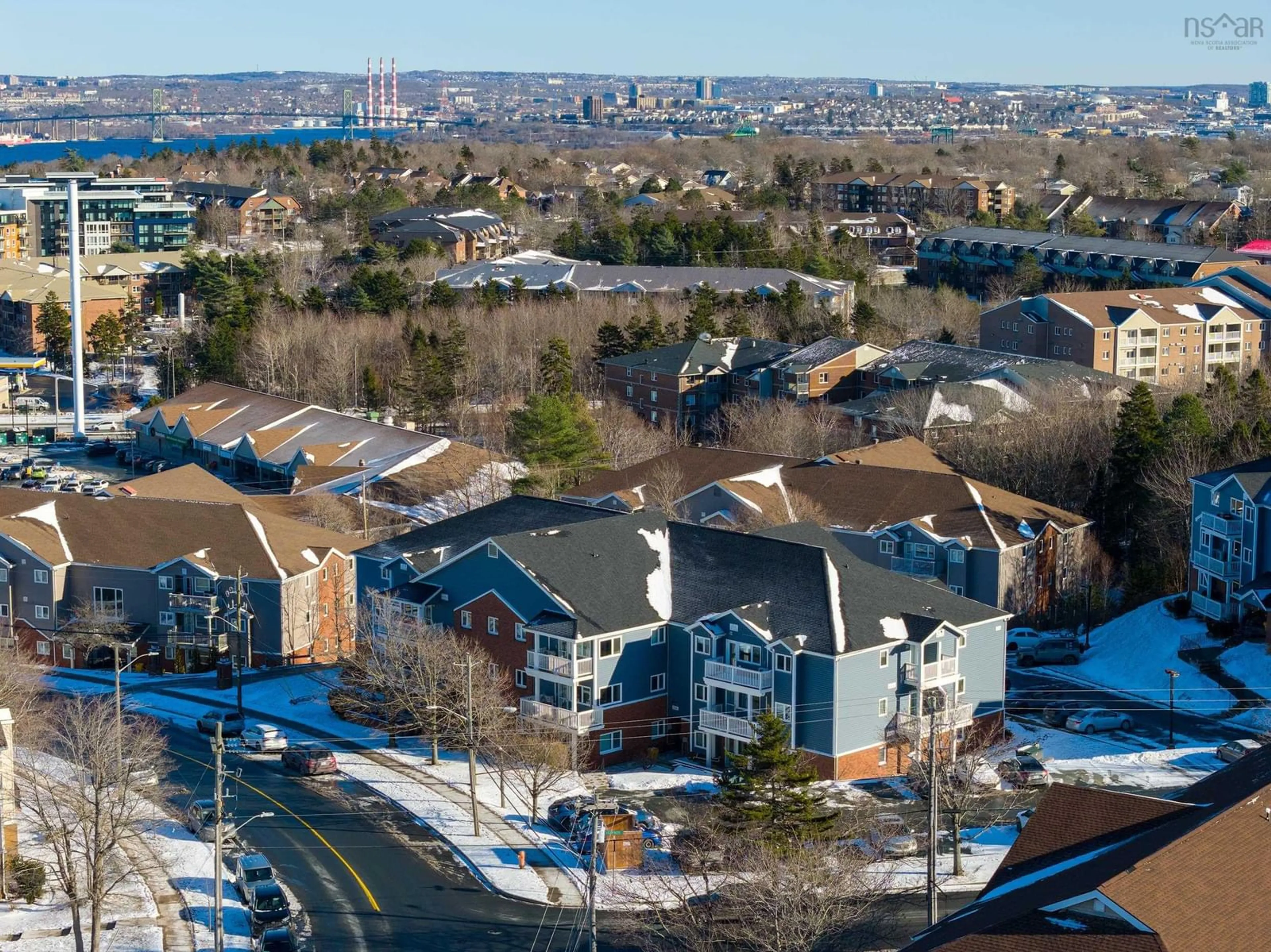 A pic from outside/outdoor area/front of a property/back of a property/a pic from drone, city buildings view from balcony for 126 Farnham Gate Rd #106, Halifax Nova Scotia B3M 3Z9