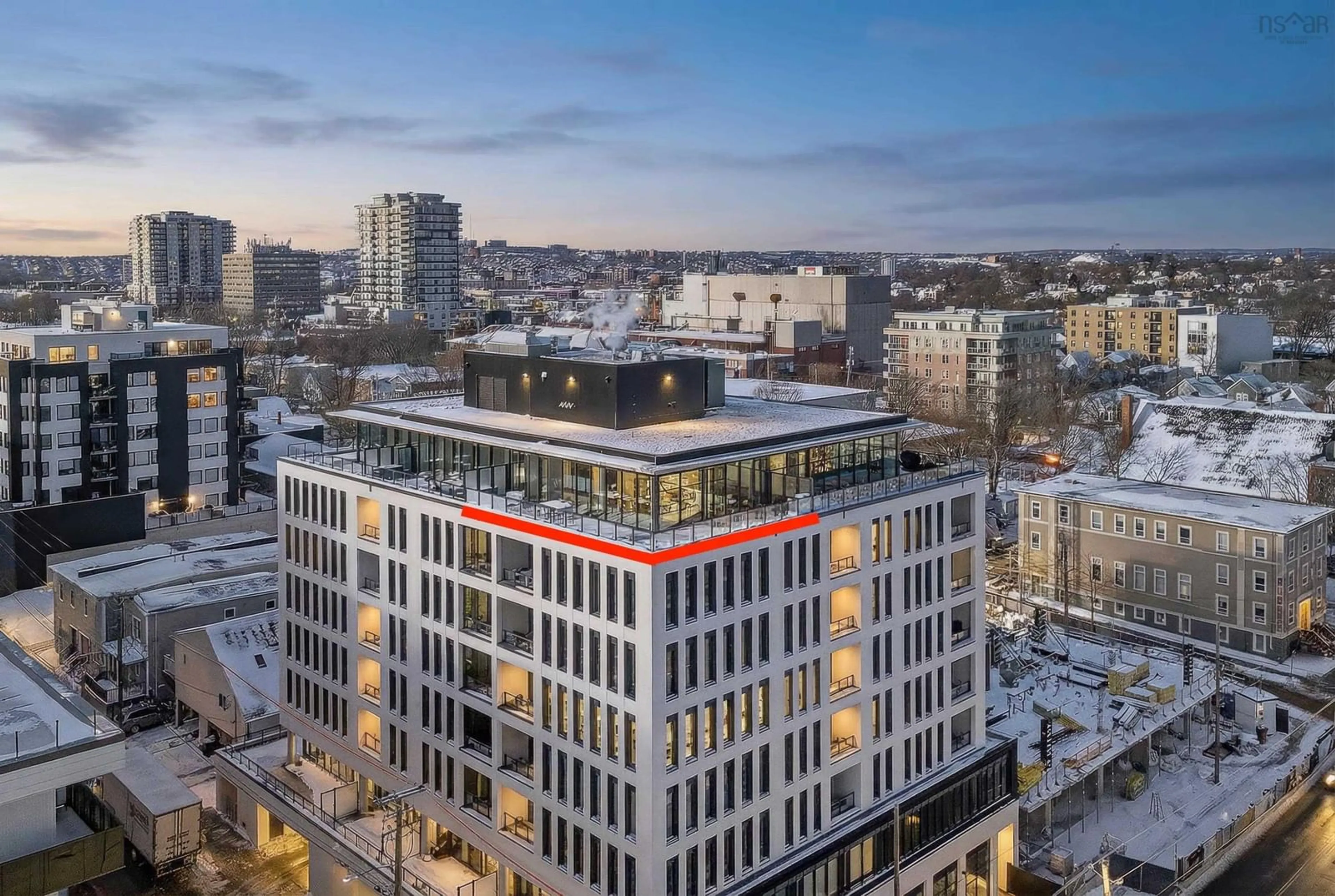 A pic from outside/outdoor area/front of a property/back of a property/a pic from drone, city buildings view from balcony for 5511 Bilby St #PH1, Halifax Peninsula Nova Scotia B3K 1V4