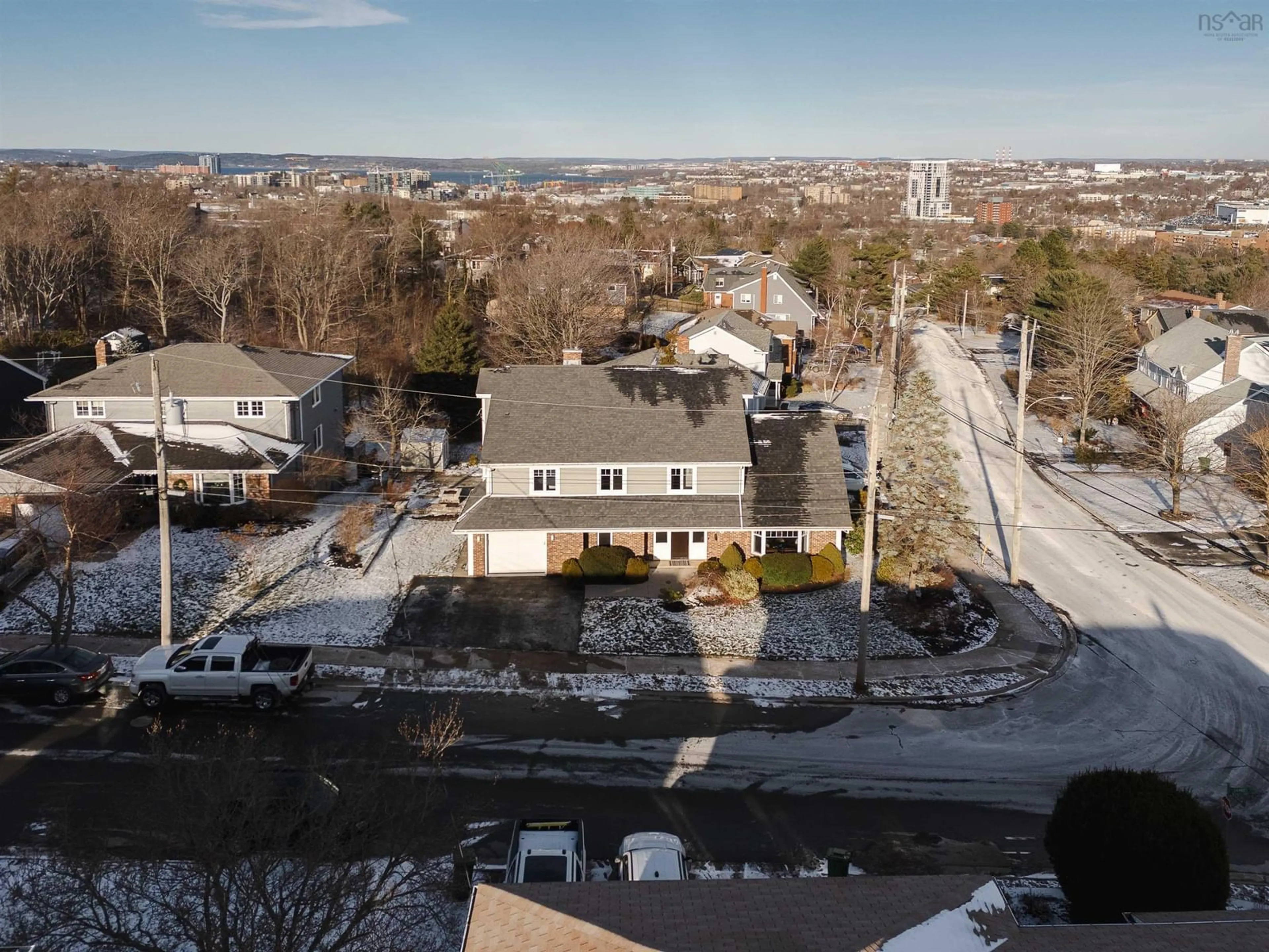 A pic from outside/outdoor area/front of a property/back of a property/a pic from drone, city buildings view from balcony for 1 Samuel Terrace, Halifax Nova Scotia B3N 2Z9