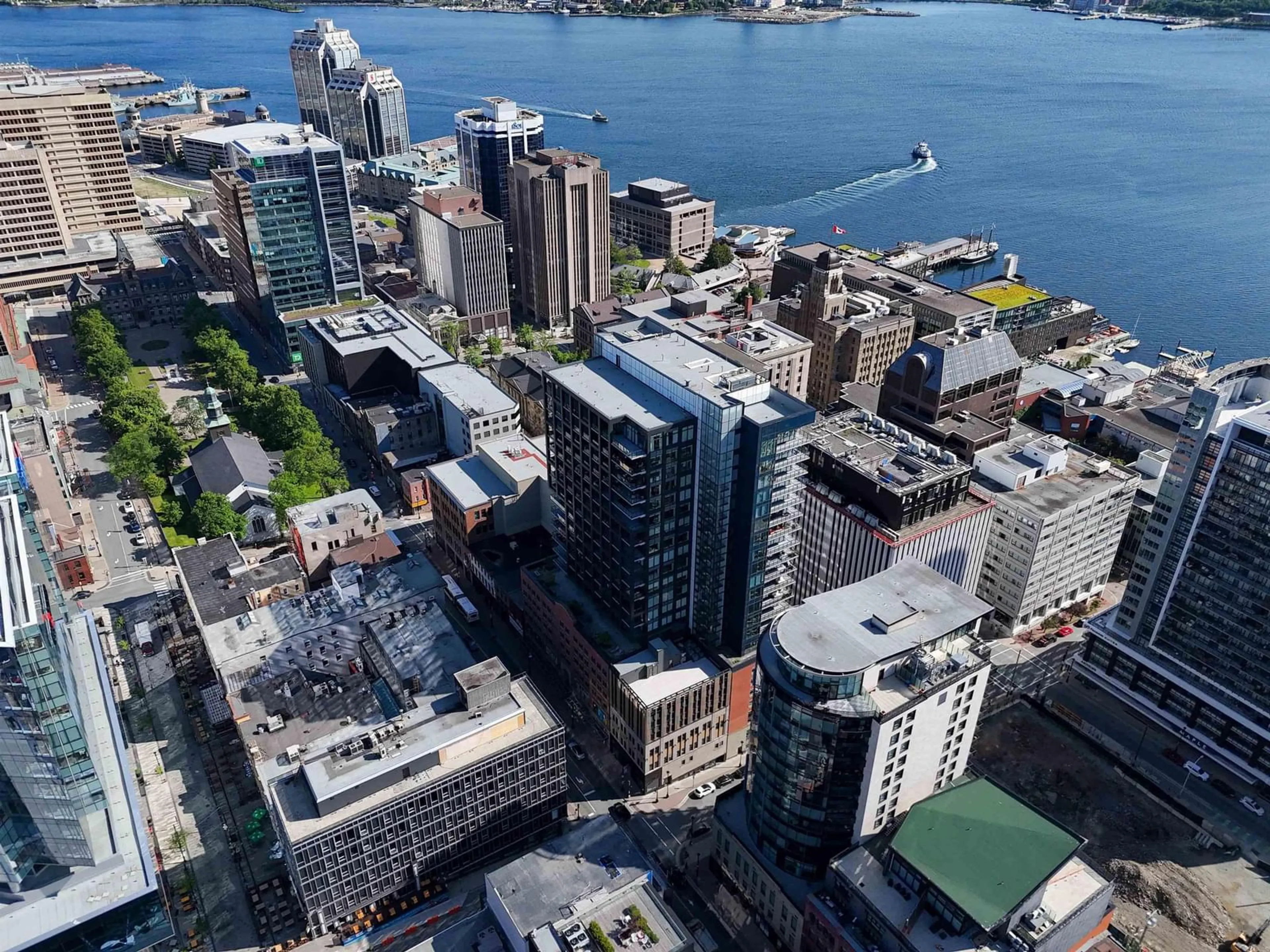A pic from outside/outdoor area/front of a property/back of a property/a pic from drone, city buildings view from balcony for 1650 Granville St #2303, Halifax Nova Scotia B3J 0E1