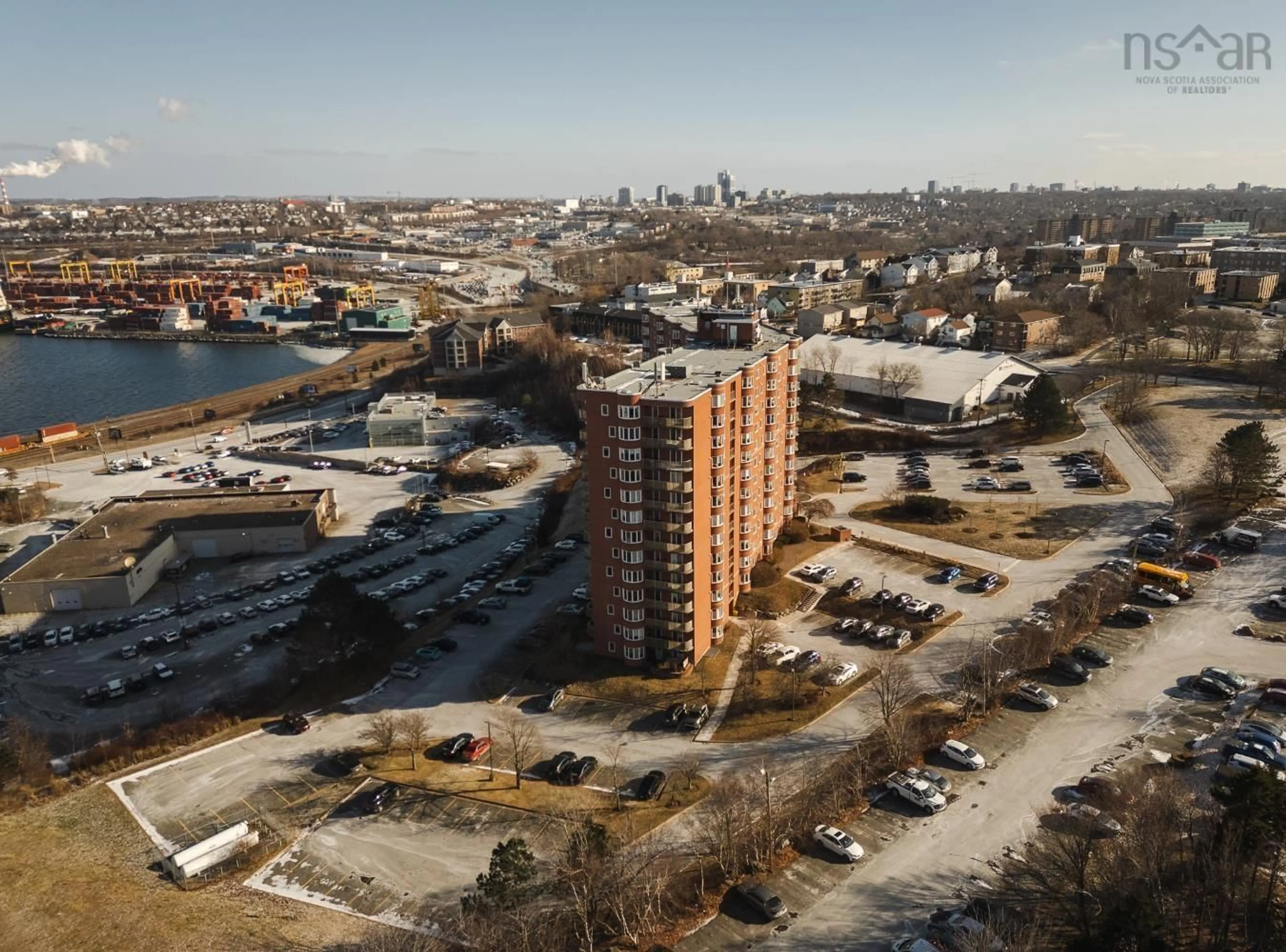 A pic from outside/outdoor area/front of a property/back of a property/a pic from drone, city buildings view from balcony for 45 Vimy Ave #612, Halifax Nova Scotia B3M 4C5