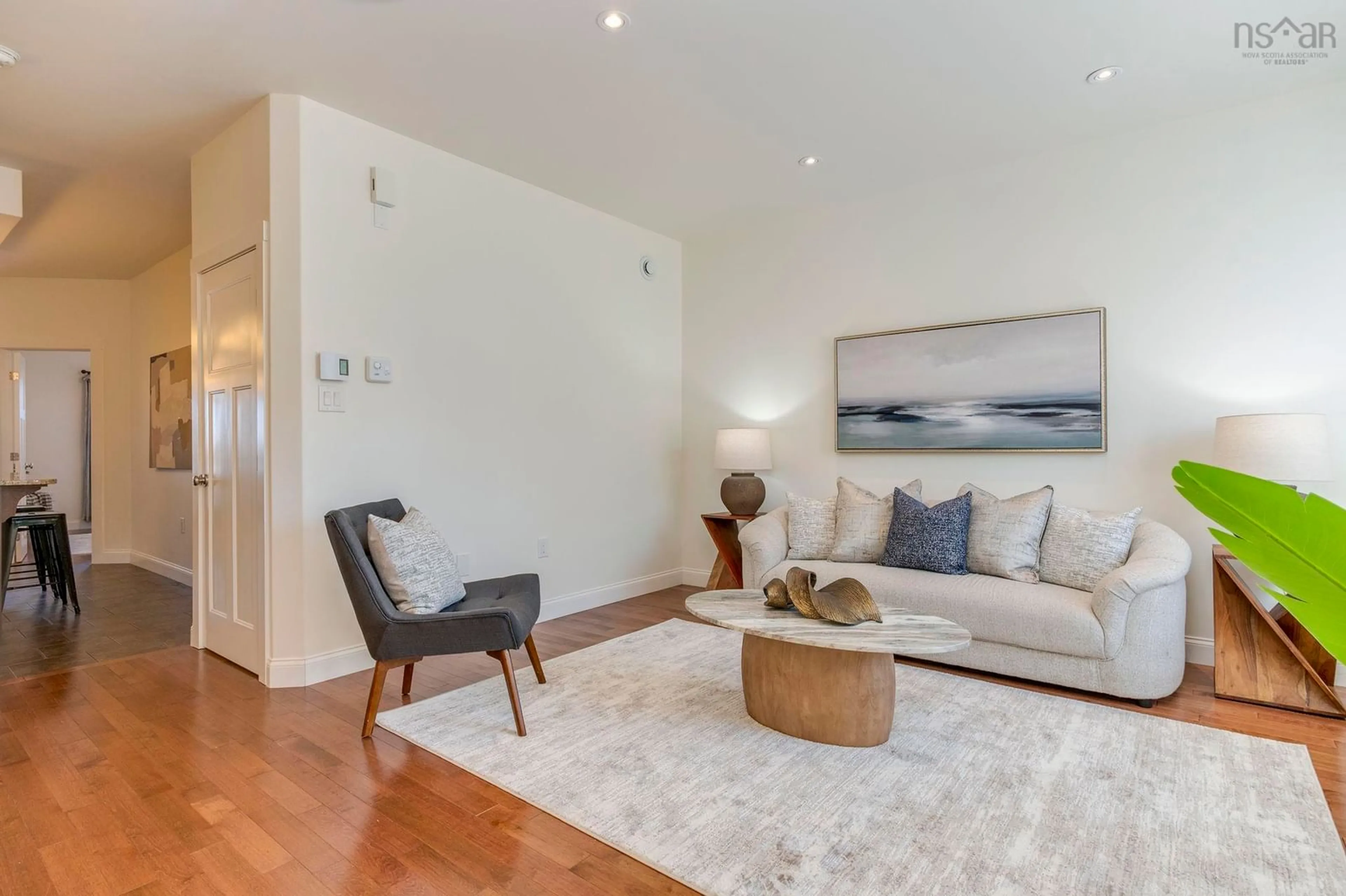 Living room with furniture, wood/laminate floor for 10 Cabernet Crt, Timberlea Nova Scotia B3T 0E4