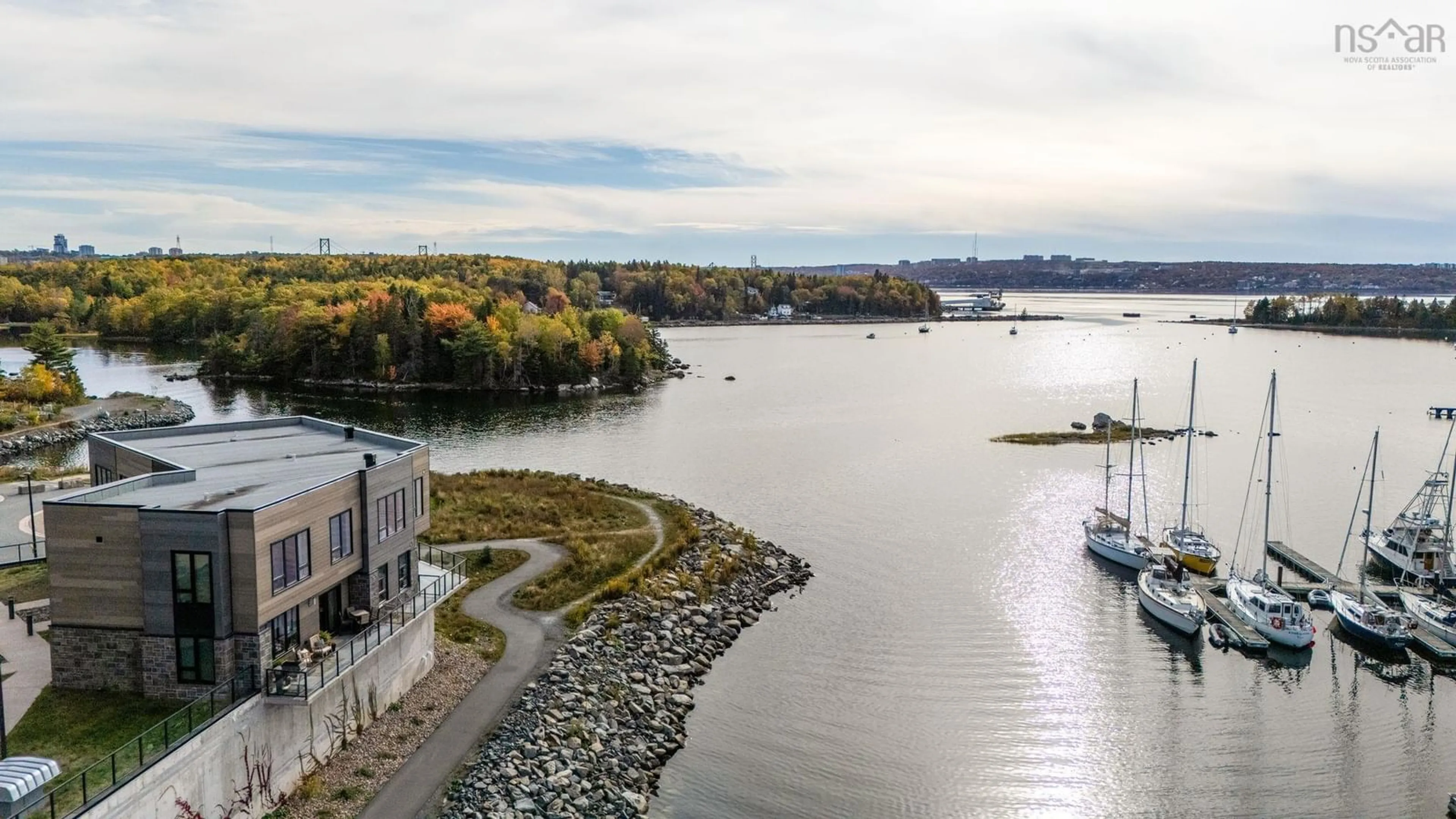 A pic from outside/outdoor area/front of a property/back of a property/a pic from drone, water/lake/river/ocean view for 5 Coveview Walk, Dartmouth Nova Scotia B3B 0P9