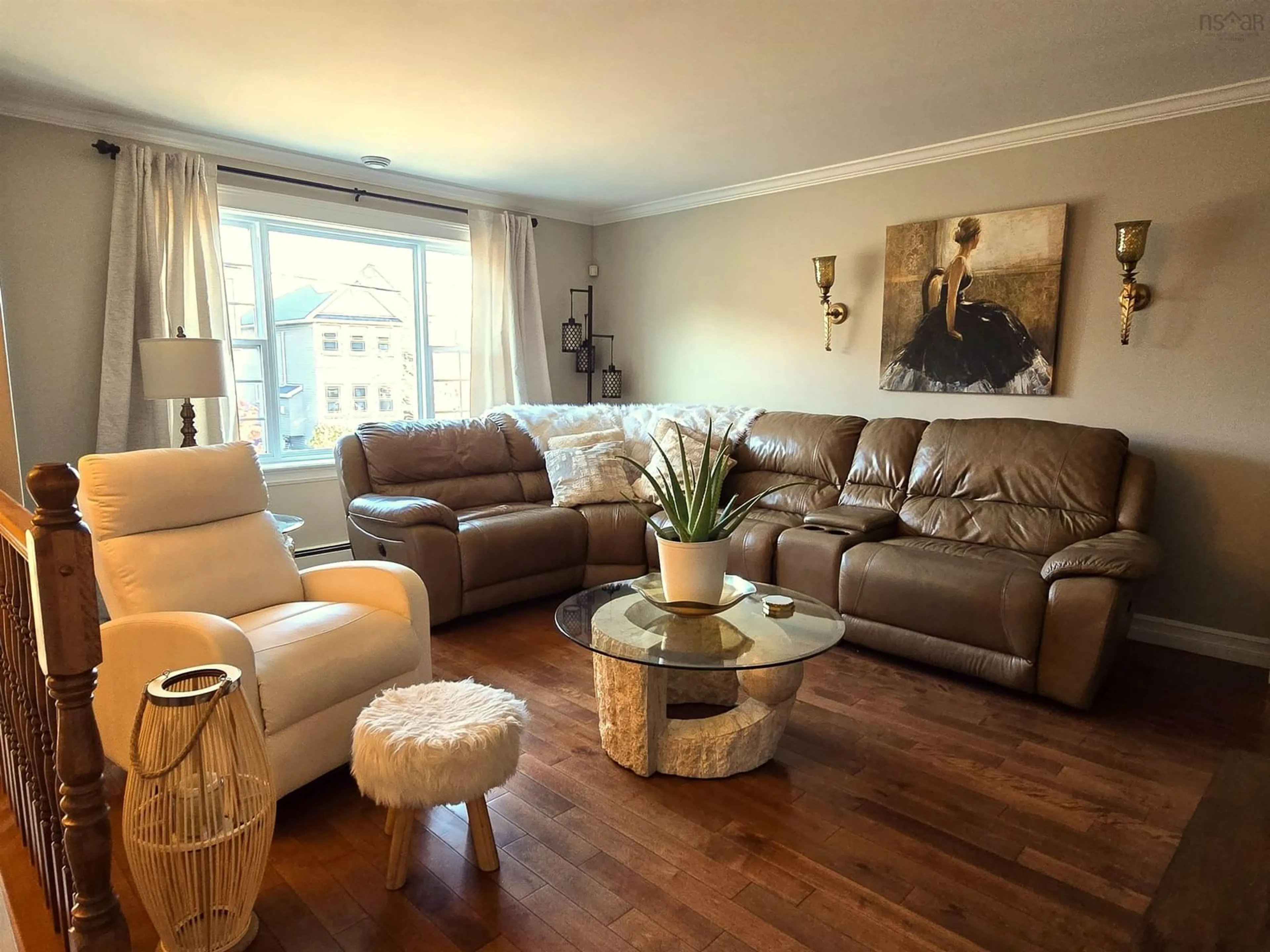 Living room with furniture, wood/laminate floor for 52 Viridian Dr, Dartmouth Nova Scotia B3A 0B7