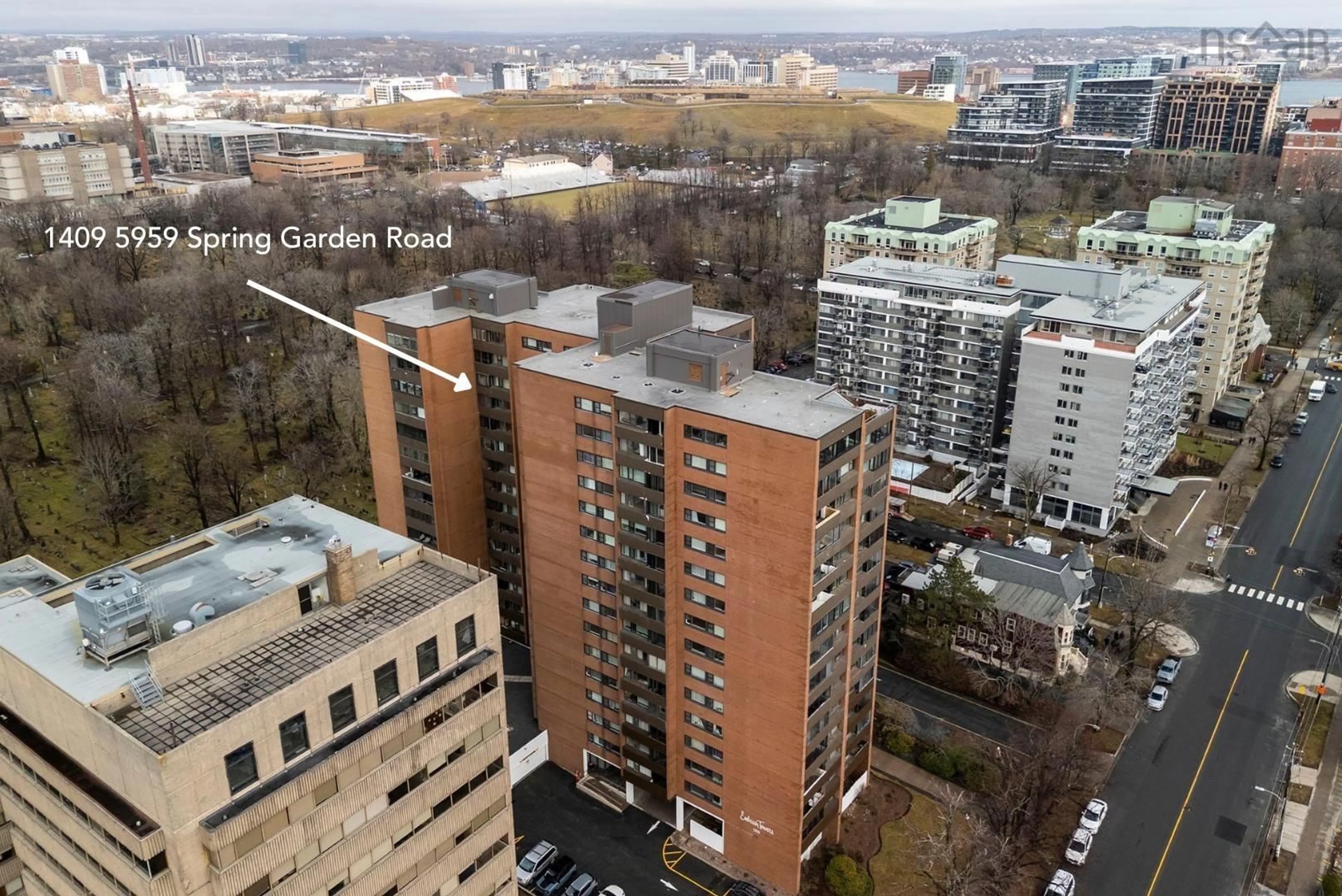 A pic from outside/outdoor area/front of a property/back of a property/a pic from drone, city buildings view from balcony for 5959 Spring Garden Rd #1409, Halifax Nova Scotia B3H 1Y5