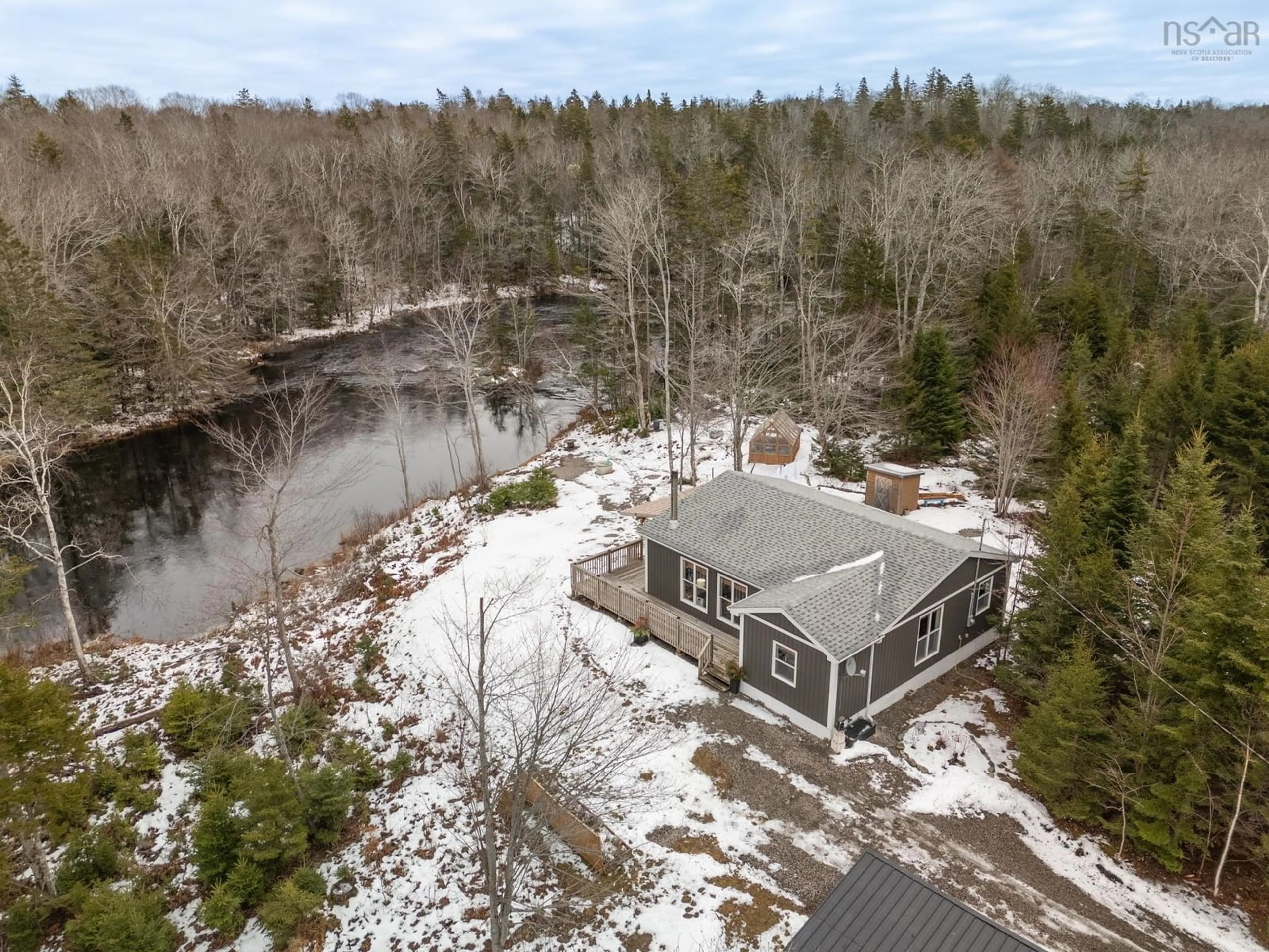 A pic from outside/outdoor area/front of a property/back of a property/a pic from drone, water/lake/river/ocean view for 55 Carleton River Rd, Carleton Nova Scotia B5A 0H3