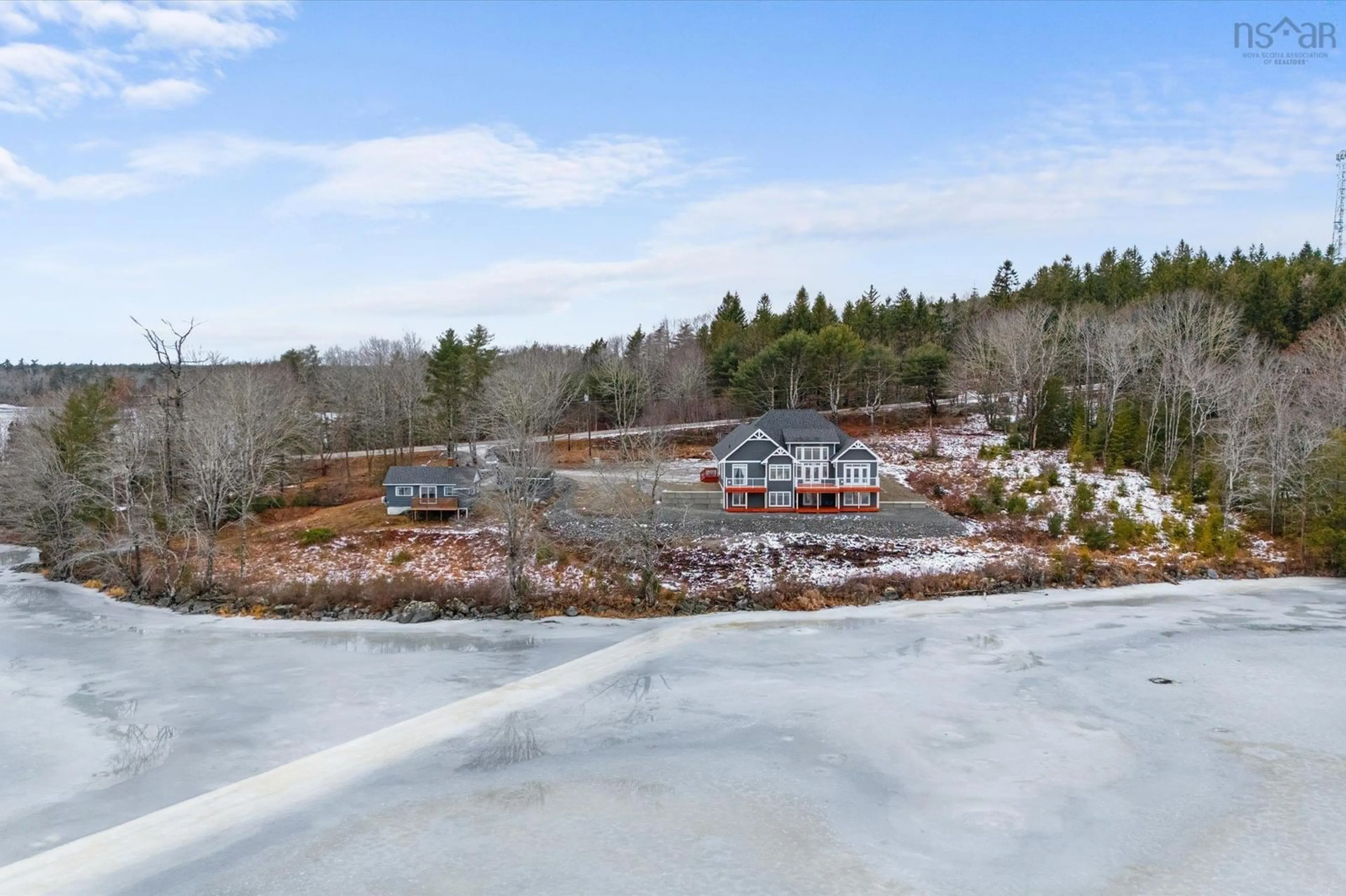 A pic from outside/outdoor area/front of a property/back of a property/a pic from drone, water/lake/river/ocean view for 3224 203 Hwy, Middle Ohio Nova Scotia B0T 1W0