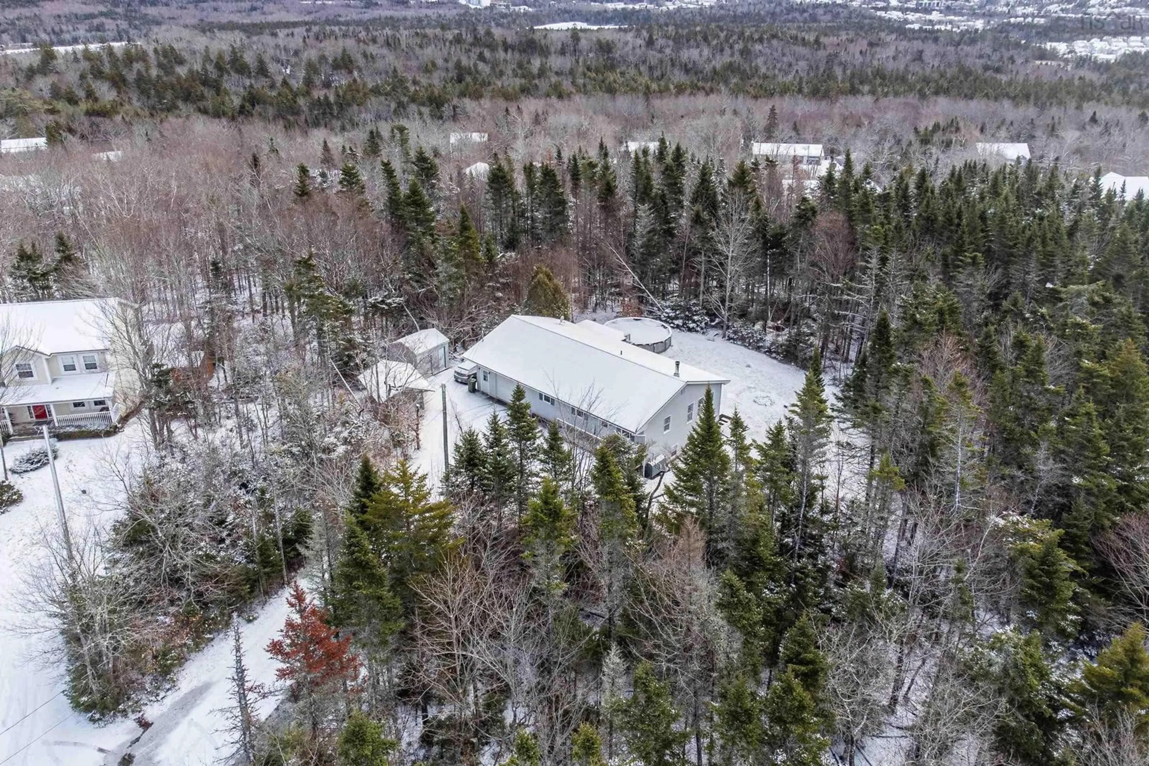 A pic from outside/outdoor area/front of a property/back of a property/a pic from drone, forest/trees view for 94 Snowberry Lane, Middle Sackville Nova Scotia B4E 3H6