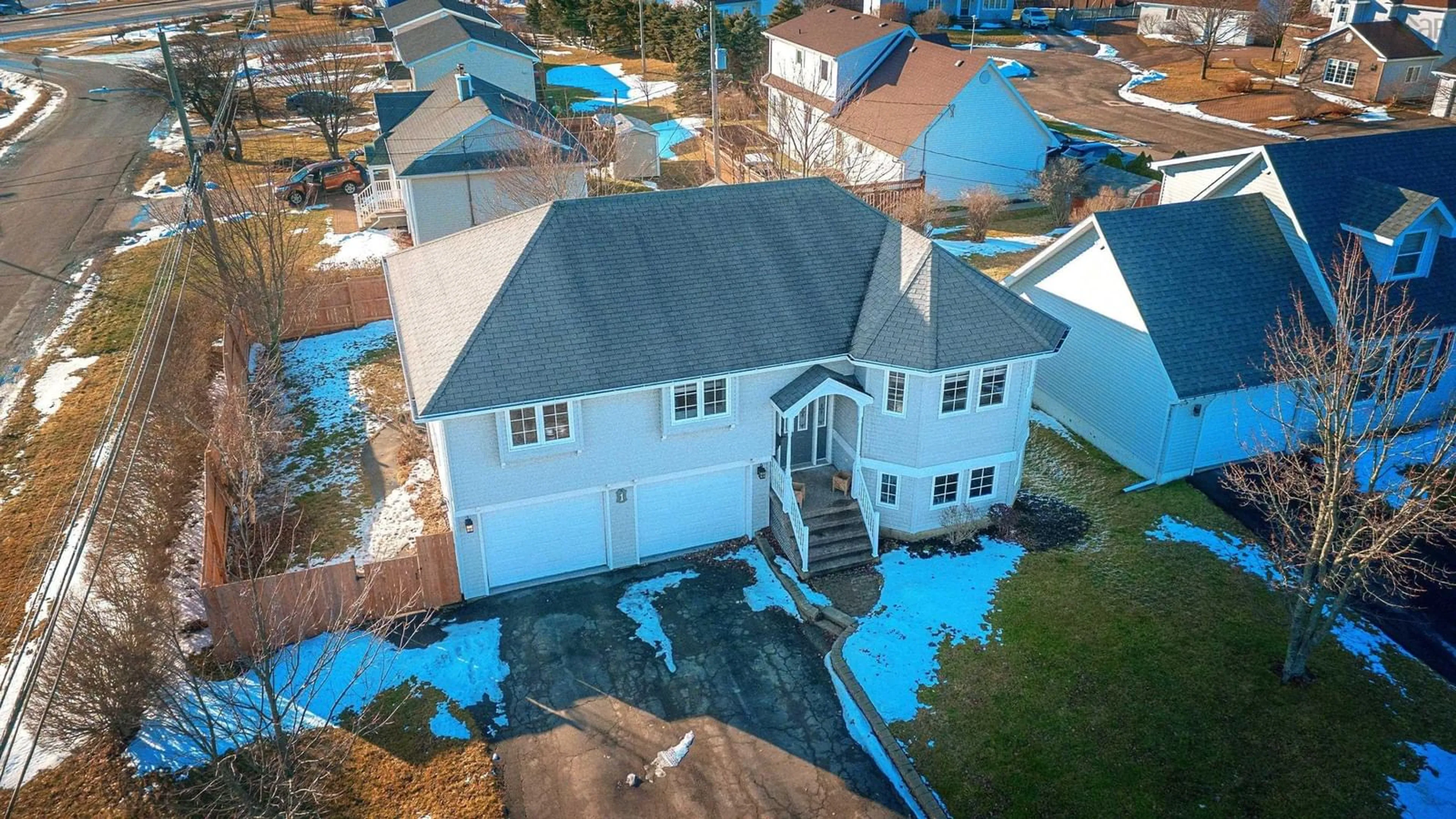 A pic from outside/outdoor area/front of a property/back of a property/a pic from drone, street for 1 Waye Crt, Port Hawkesbury Nova Scotia B9A 3B6