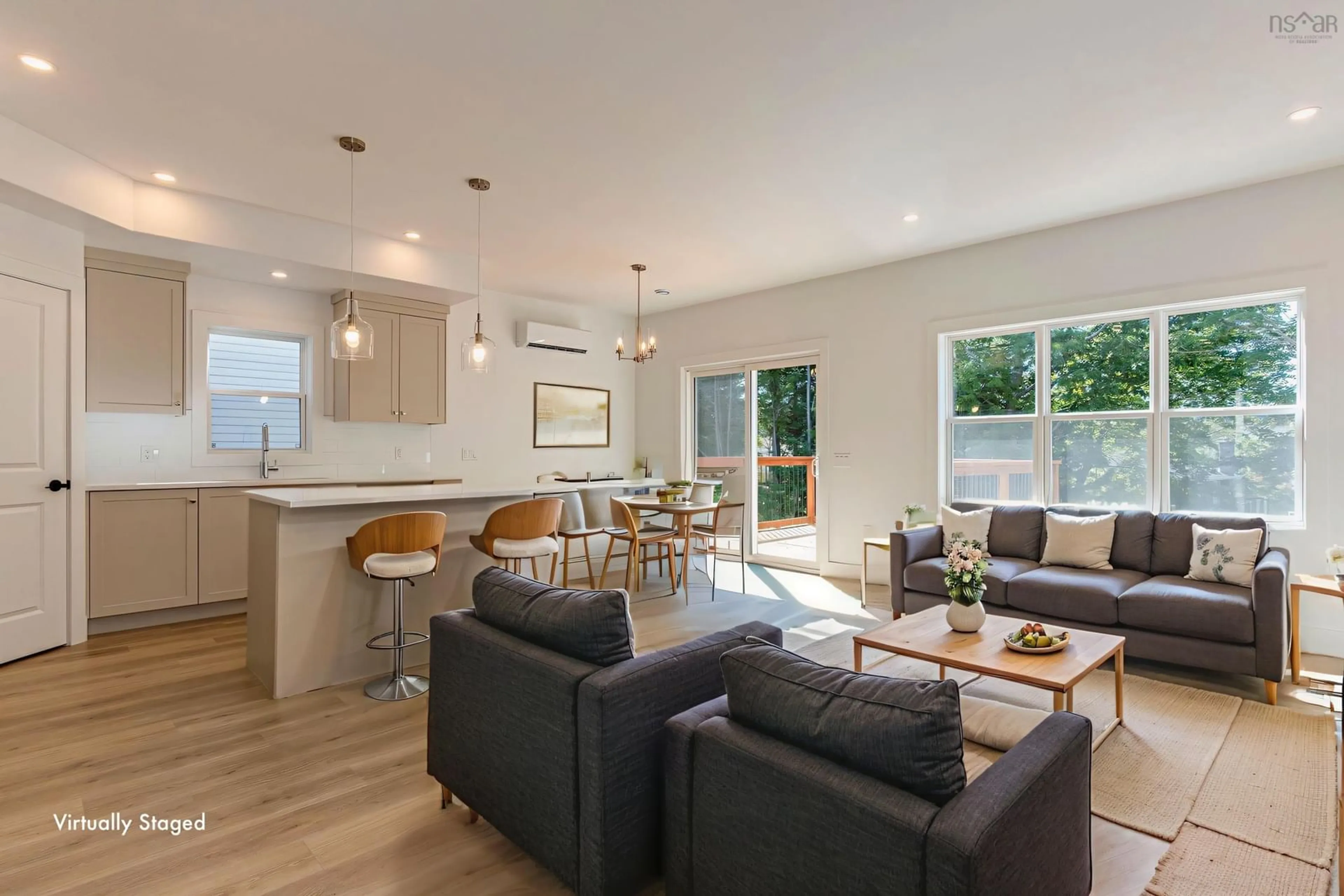 Open concept kitchen, wood/laminate floor for PC-37 49 Pearlgarden Close, Dartmouth Nova Scotia B2X 0C3