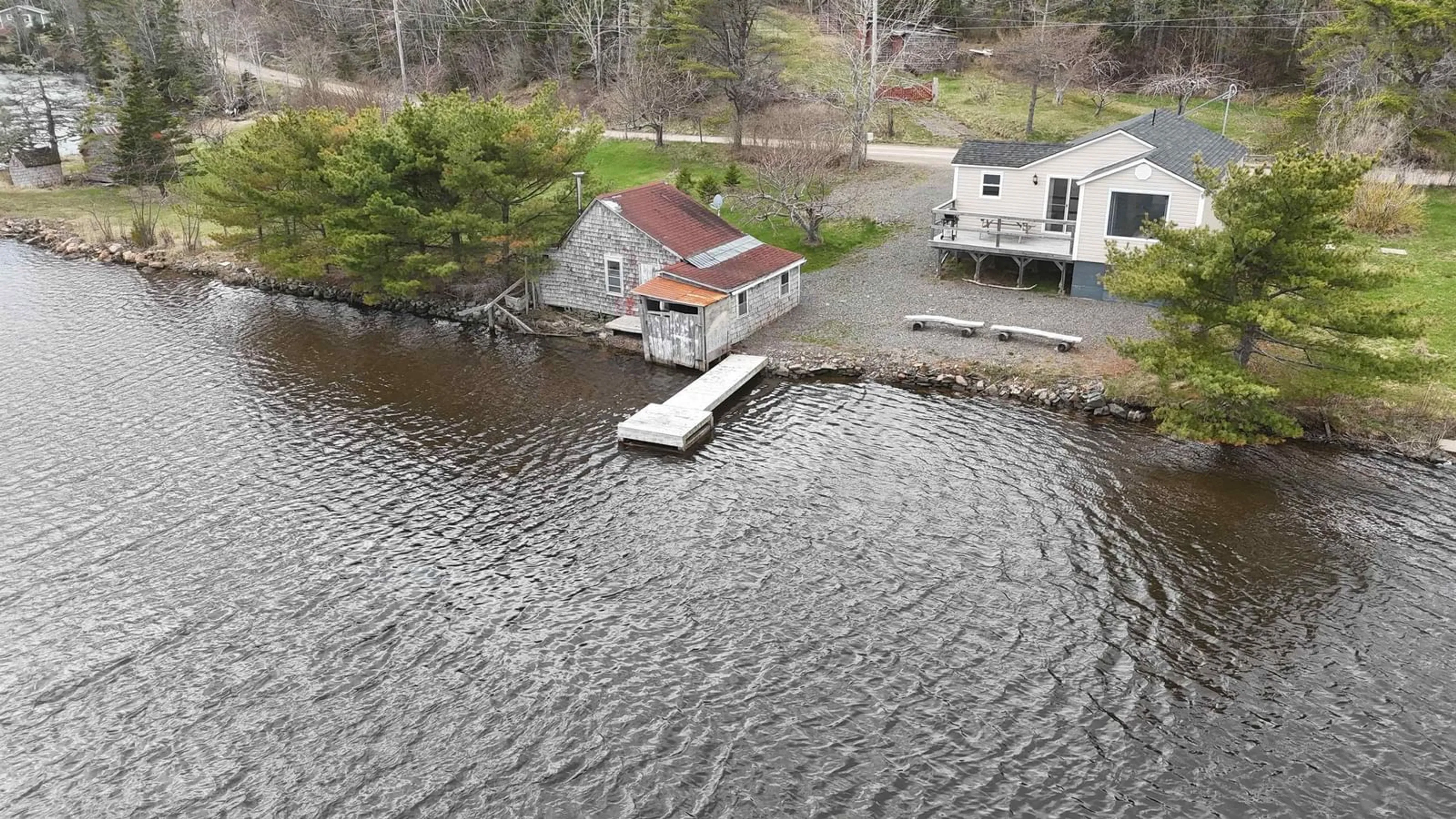 A pic from outside/outdoor area/front of a property/back of a property/a pic from drone, water/lake/river/ocean view for 118 Old Black River Rd, Dundee Nova Scotia B0E 3K0