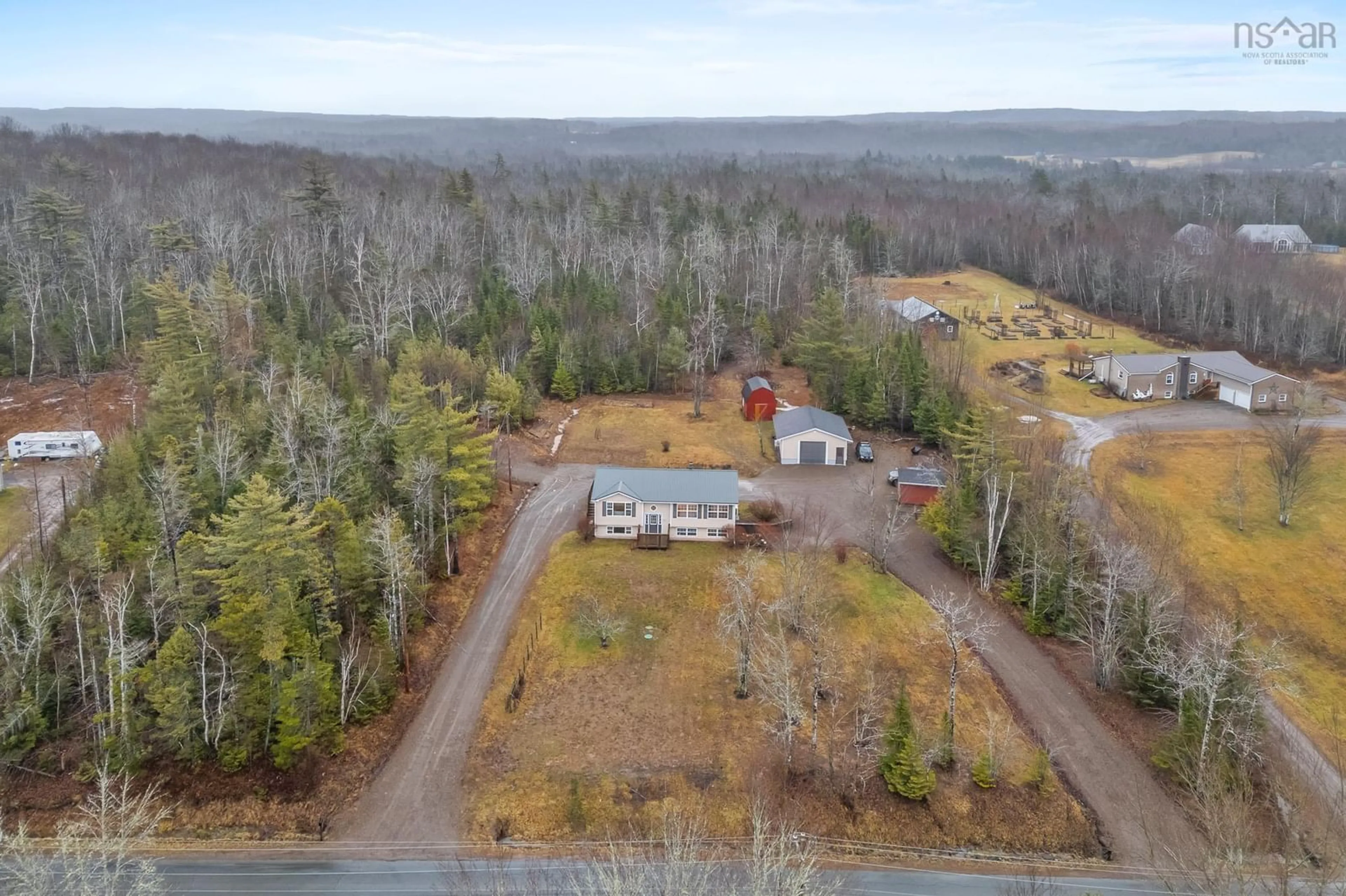 A pic from outside/outdoor area/front of a property/back of a property/a pic from drone, forest/trees view for 2244 Coldstream Rd, West St. Andrews Nova Scotia B0N 2J0