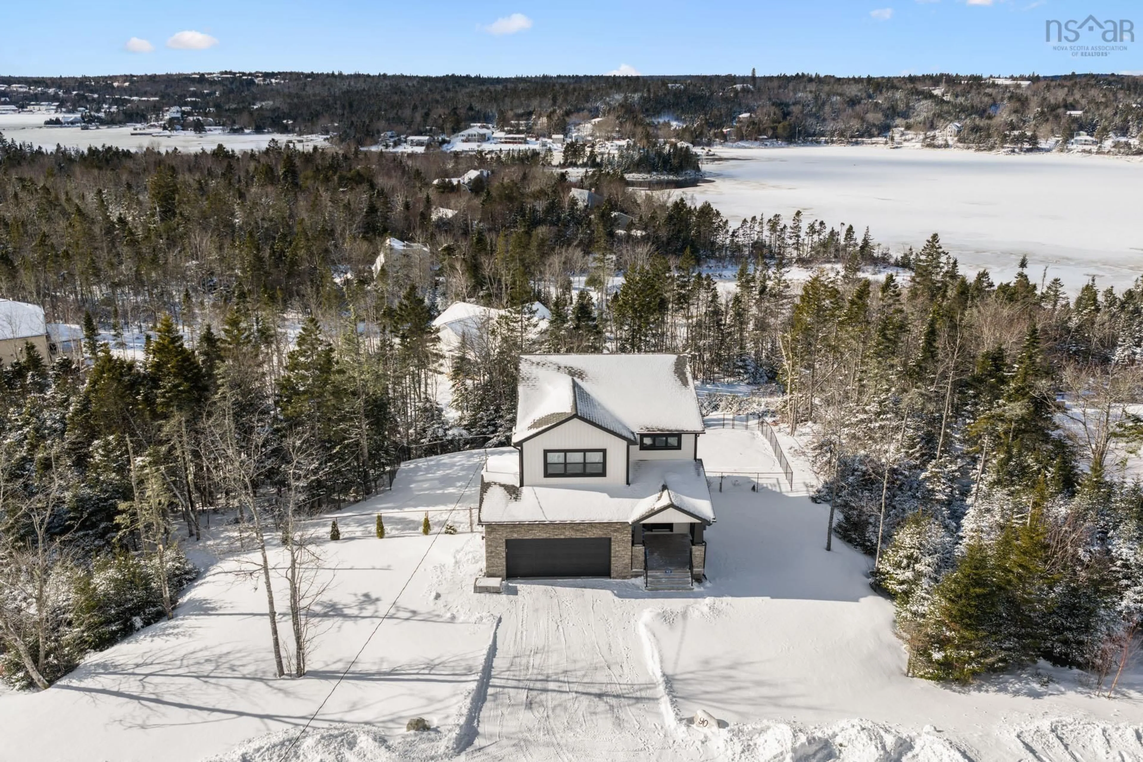 A pic from outside/outdoor area/front of a property/back of a property/a pic from drone, water/lake/river/ocean view for 90 Hargrove Lane, Whites Lake Nova Scotia B3T 0H8