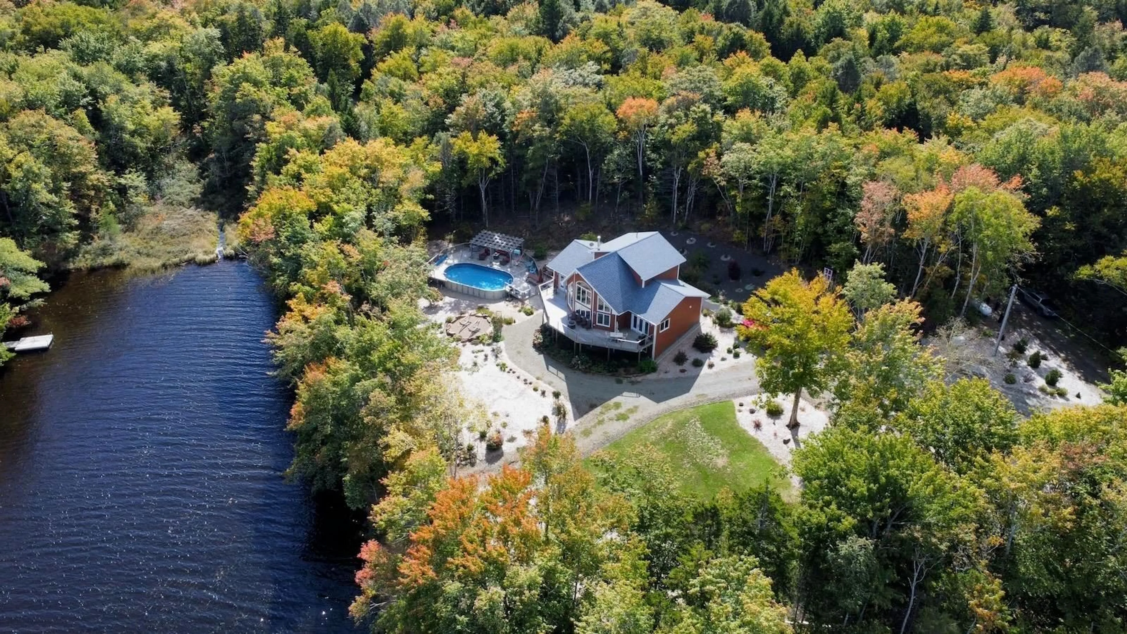 A pic from outside/outdoor area/front of a property/back of a property/a pic from drone, water/lake/river/ocean view for 2960 Second Division Rd, Concession Nova Scotia B0W 1M0