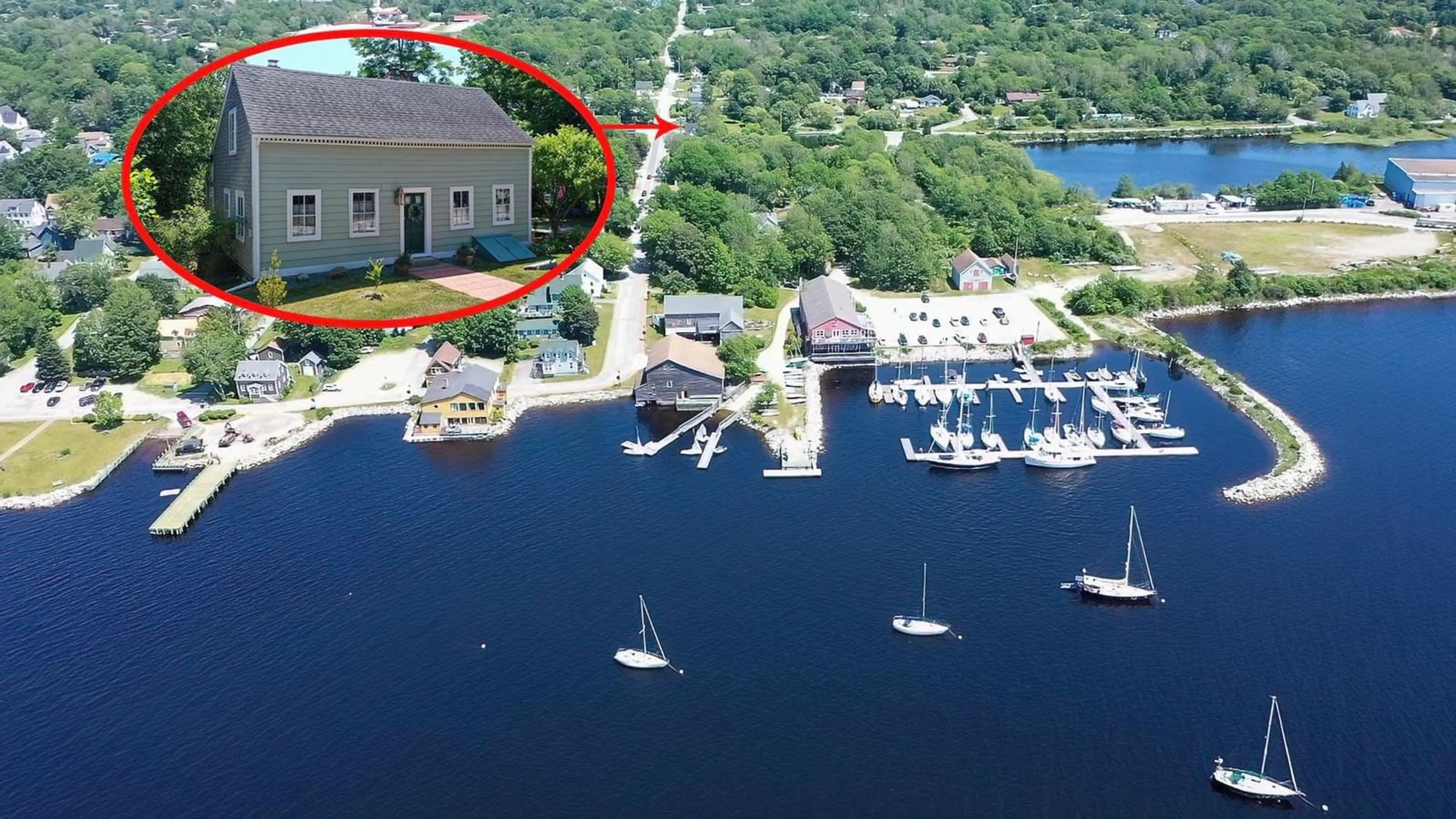 A pic from outside/outdoor area/front of a property/back of a property/a pic from drone, water/lake/river/ocean view for 17 George St, Shelburne Nova Scotia B0T 1W0