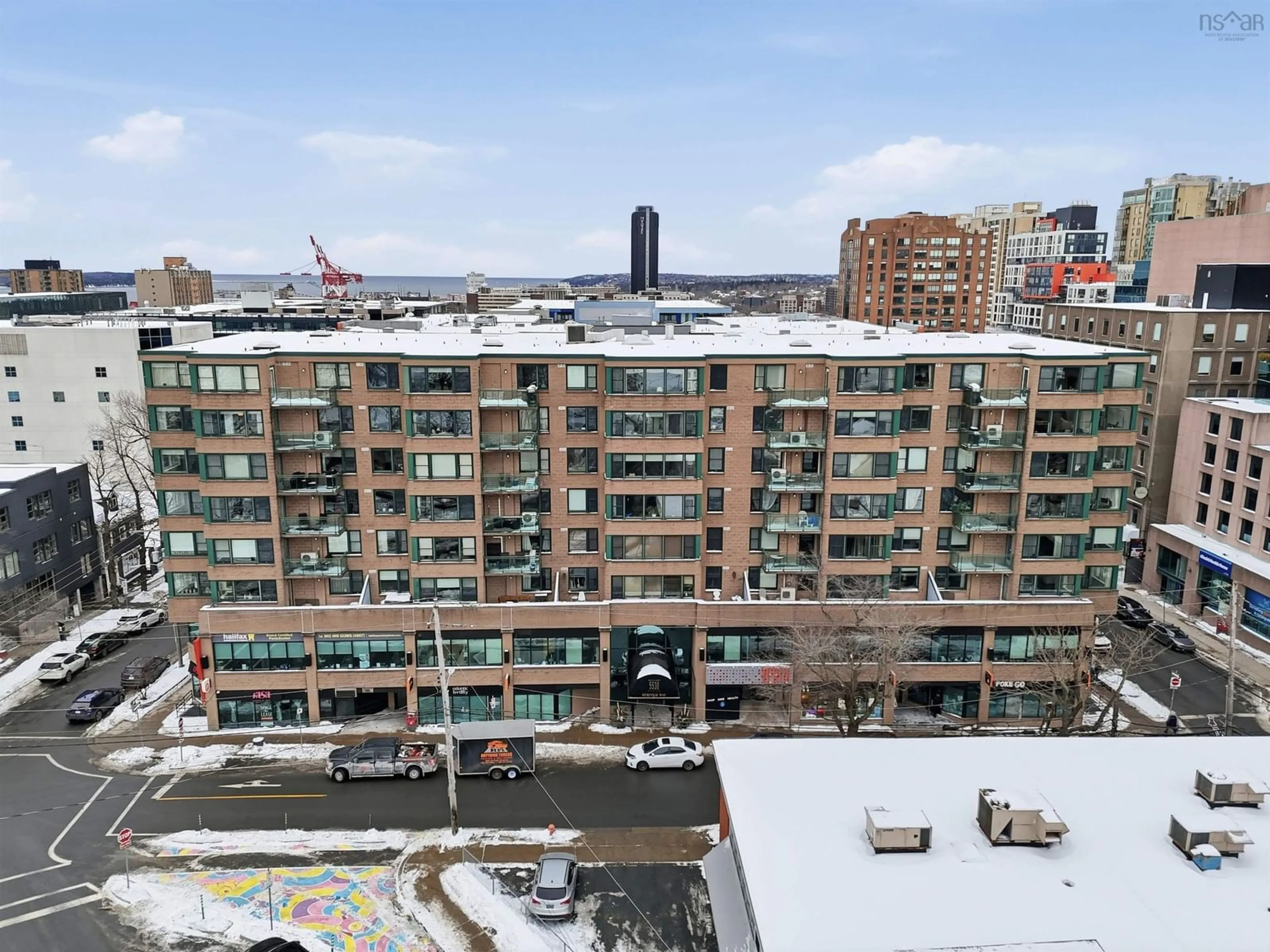 A pic from outside/outdoor area/front of a property/back of a property/a pic from drone, city buildings view from balcony for 5530 Artillery Pl #301, Halifax Nova Scotia B3J 1J3