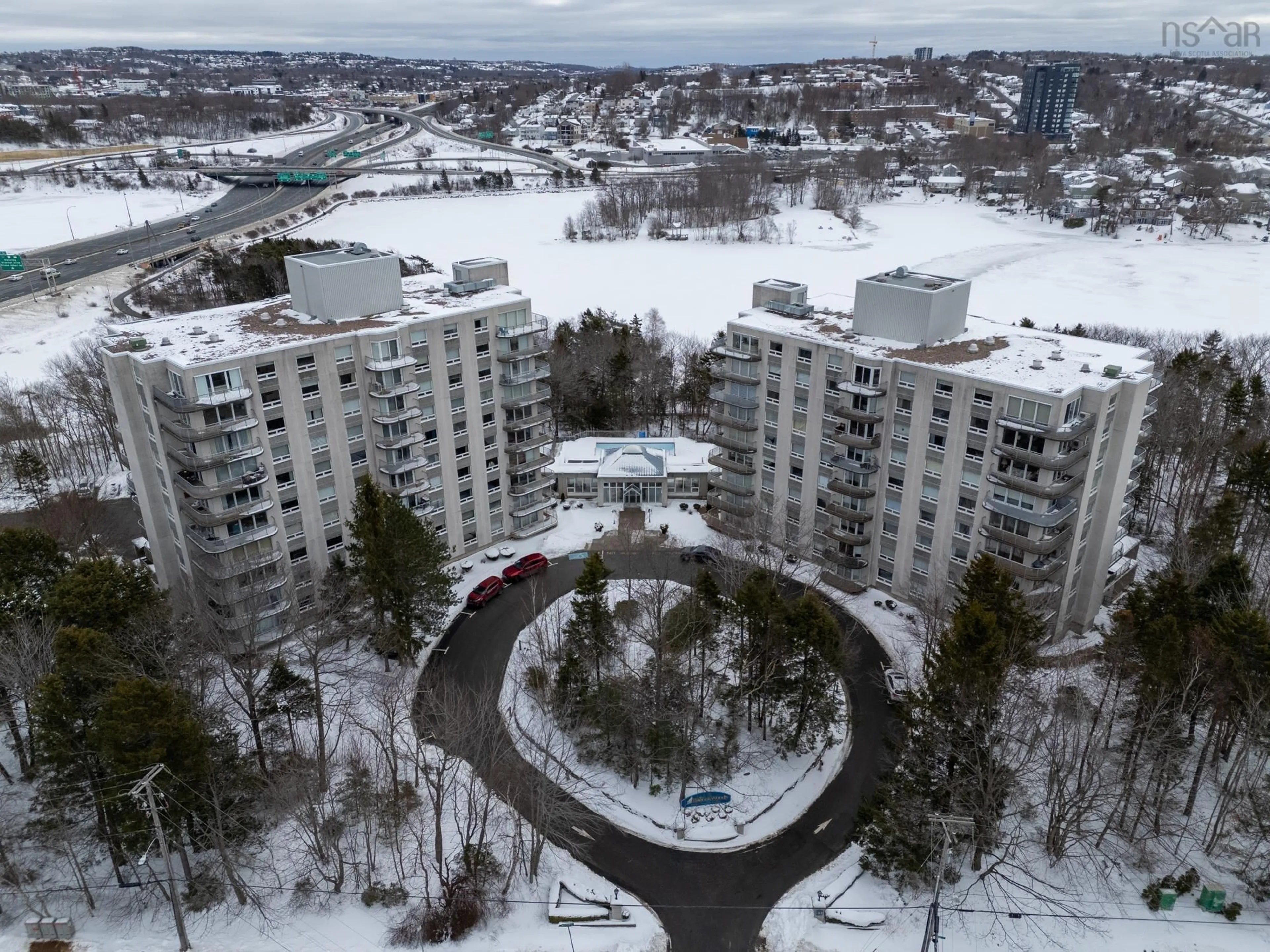 A pic from outside/outdoor area/front of a property/back of a property/a pic from drone, city buildings view from balcony for 30 Brookdale Cres #303, Dartmouth Nova Scotia B3A 4T7
