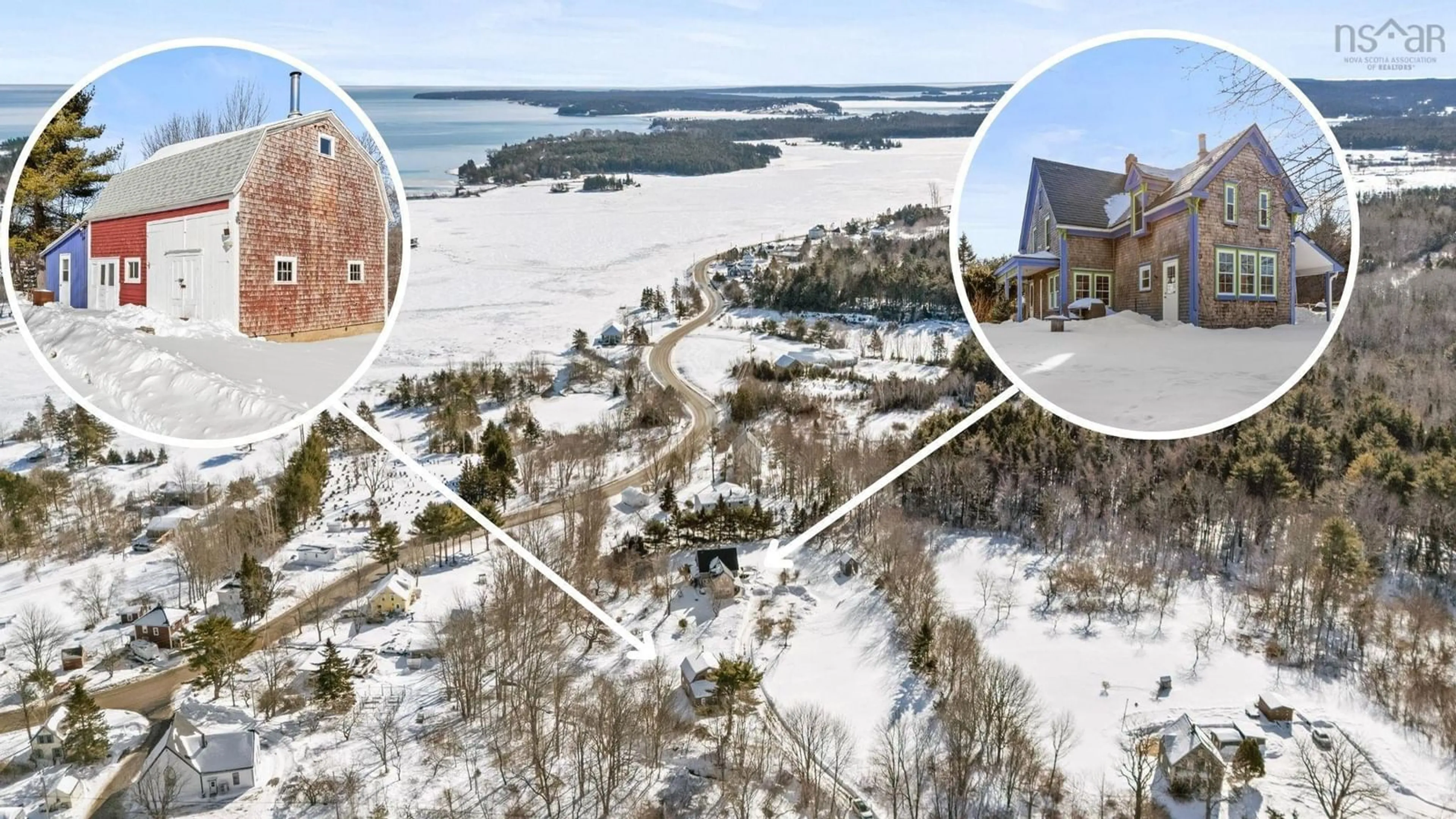 A pic from outside/outdoor area/front of a property/back of a property/a pic from drone, water/lake/river/ocean view for 43 Grimm Rd, First South Nova Scotia B0J 2C0
