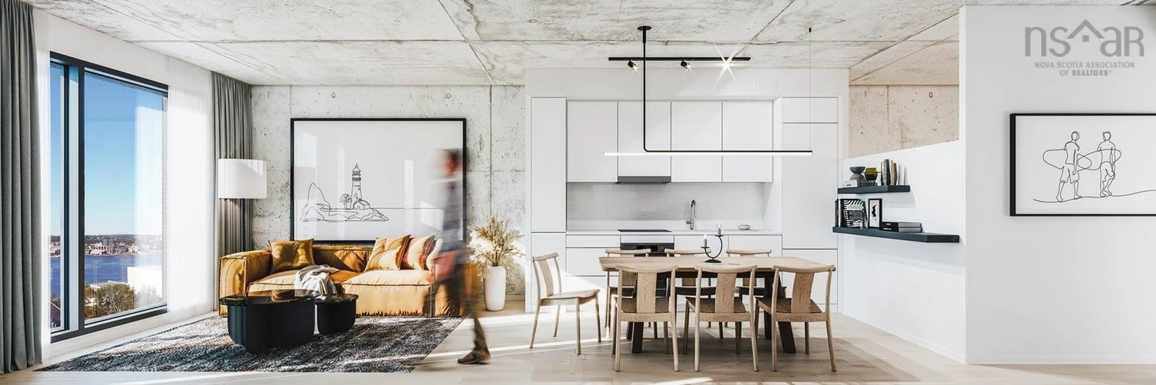 Open concept kitchen, cement floor for 2250 Maitland St #913, Halifax Nova Scotia B3K 2Z9